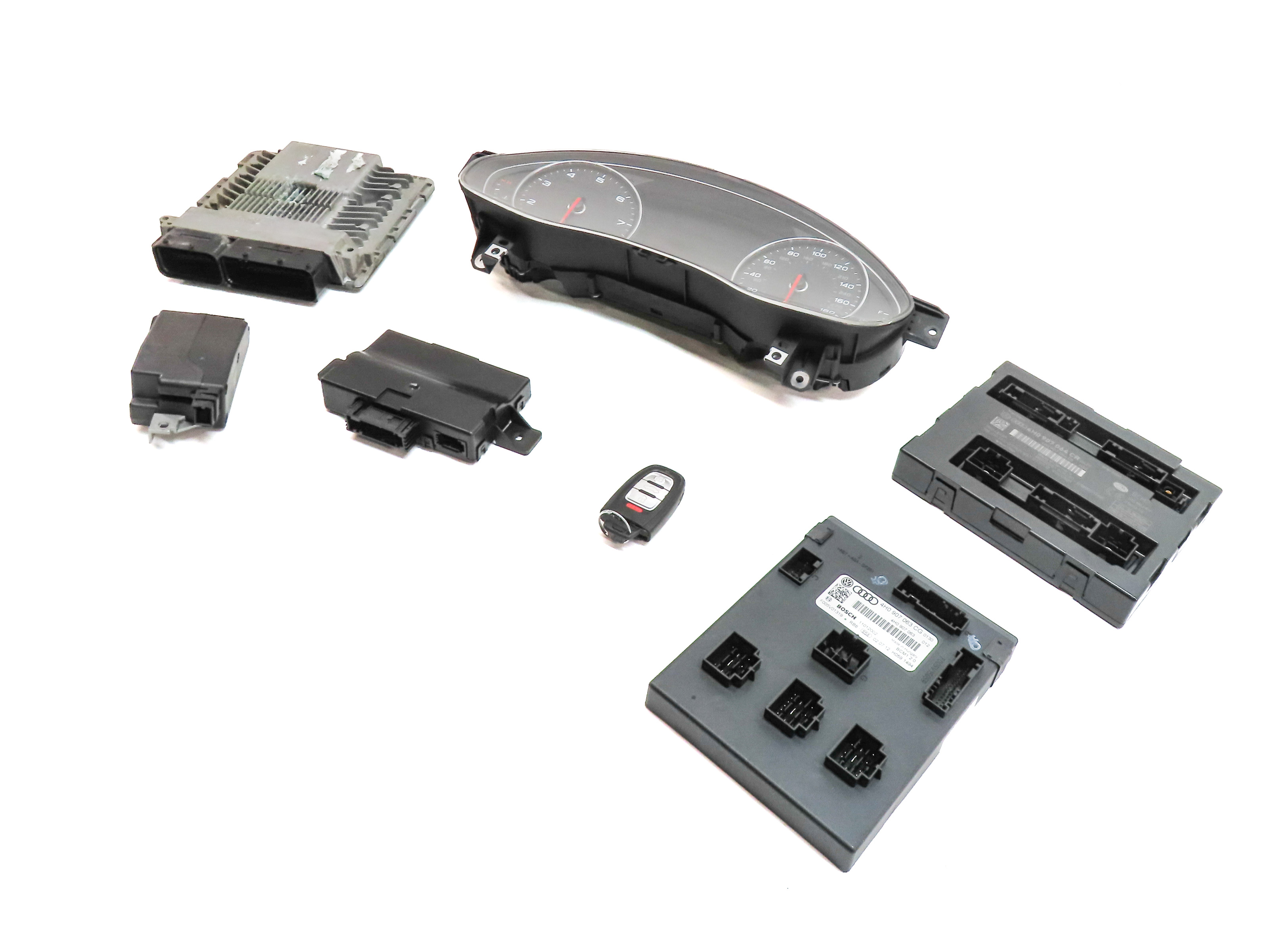 13-15 AUDI A6 A7 C7 3.0L SUPER SPEEDOMETER ECM BCM IMMOBILIZER MODULE KEY SET/8 — exact item pictured