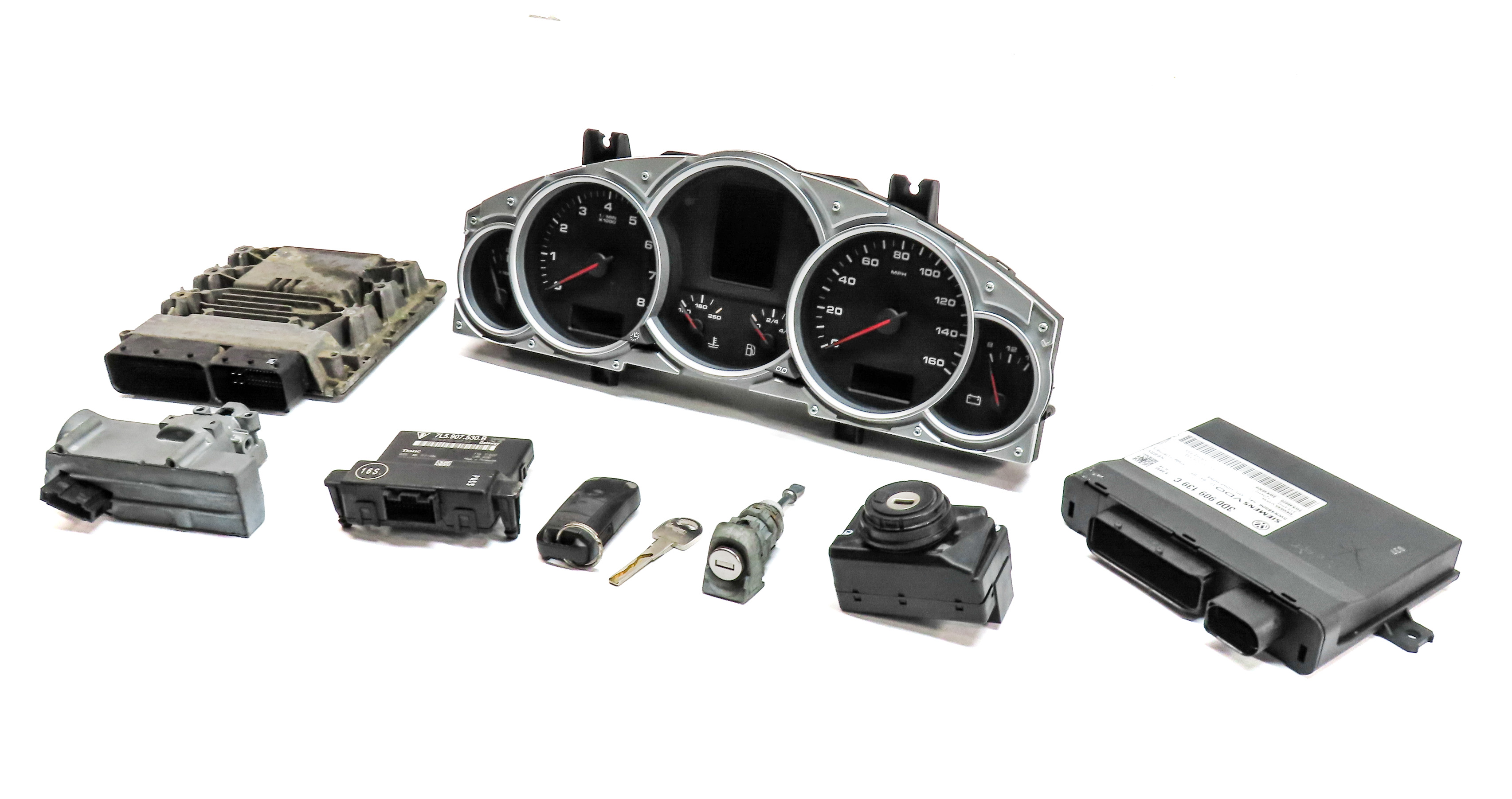 08 CAYENNE (957) 4.8L M48 TURBO V8 ENGINE ECM IMMOBILIZER KESSY MODULE KEY SET — exact item pictured