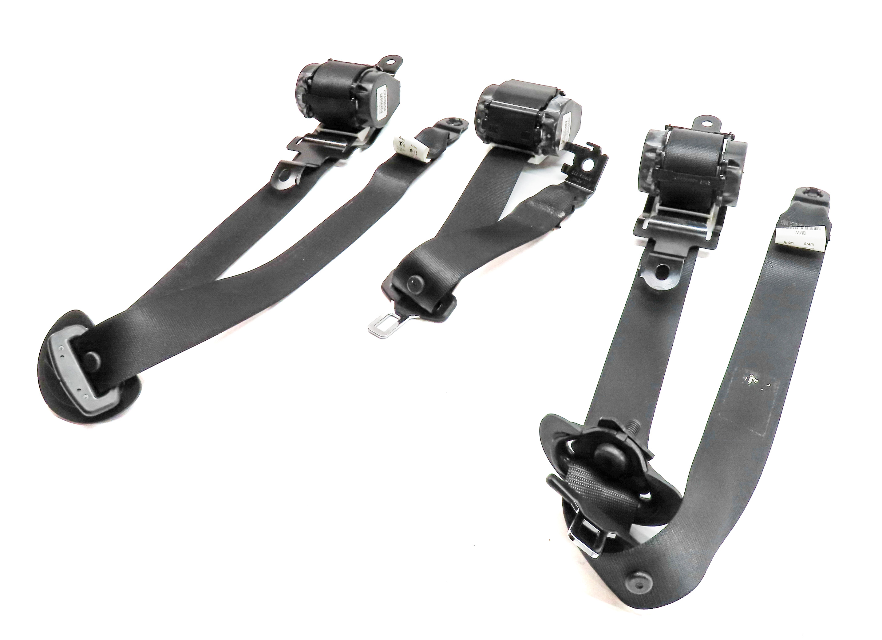 11 BMW X5 (E70) REAR 2ND ROW LEFT CENTER RIGHT SEATBELT RETRACTOR SET/3 (Black) — exact item pictured