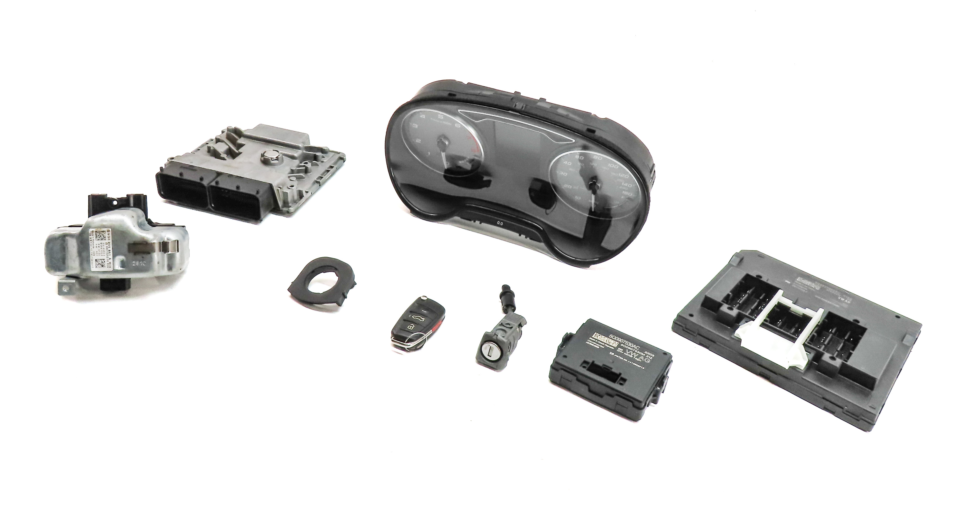 15-17 AUDI S3 (8V) 2.0L (CYFB) TURBO ENGINE ECM BCM IMMOBILIZER MODULE KEY SET/8 — exact item pictured