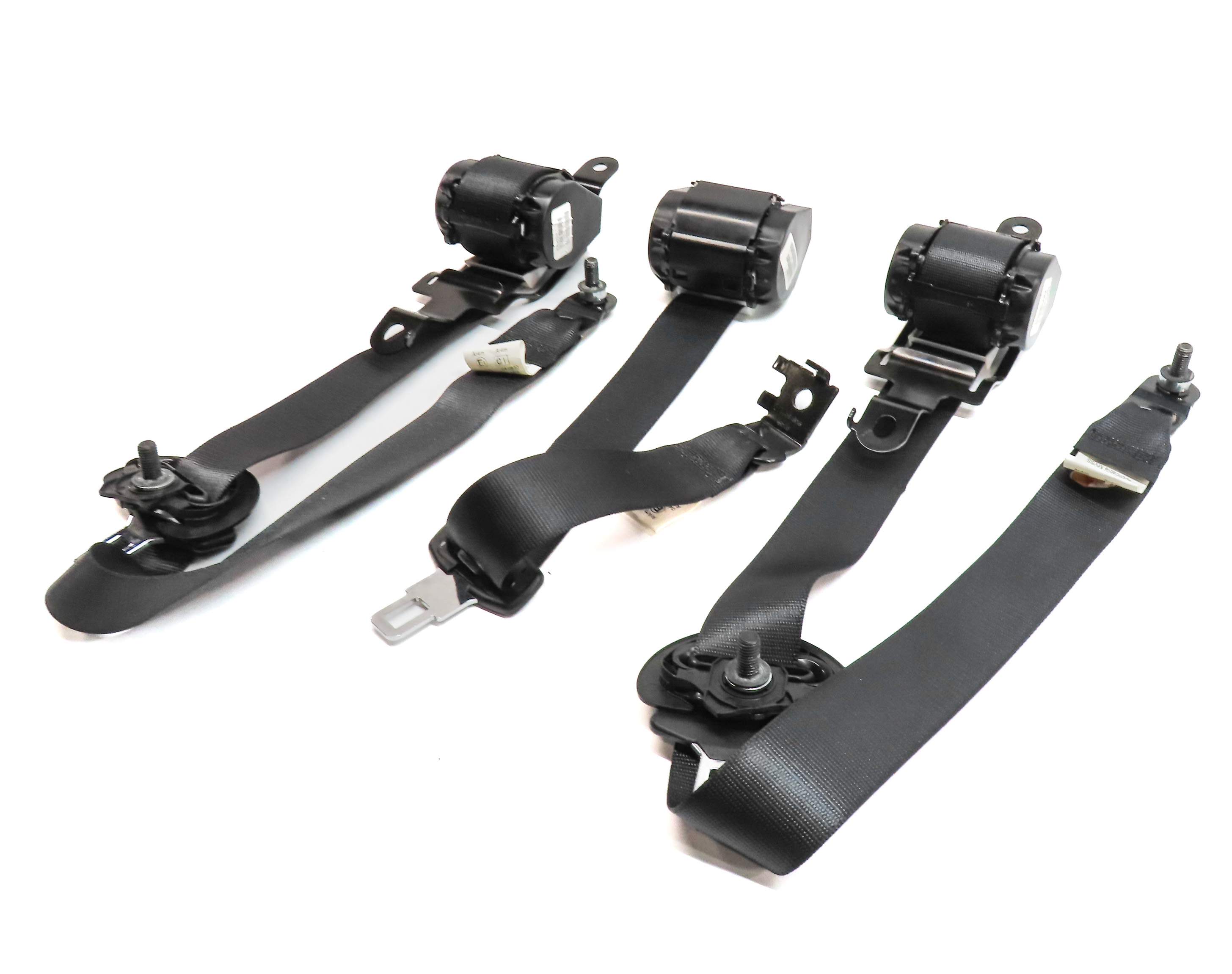 13 BMW X5 (E70) REAR 2ND ROW LEFT CENTER RIGHT SEATBELT RETRACTOR SET/3 (Black) — exact item pictured