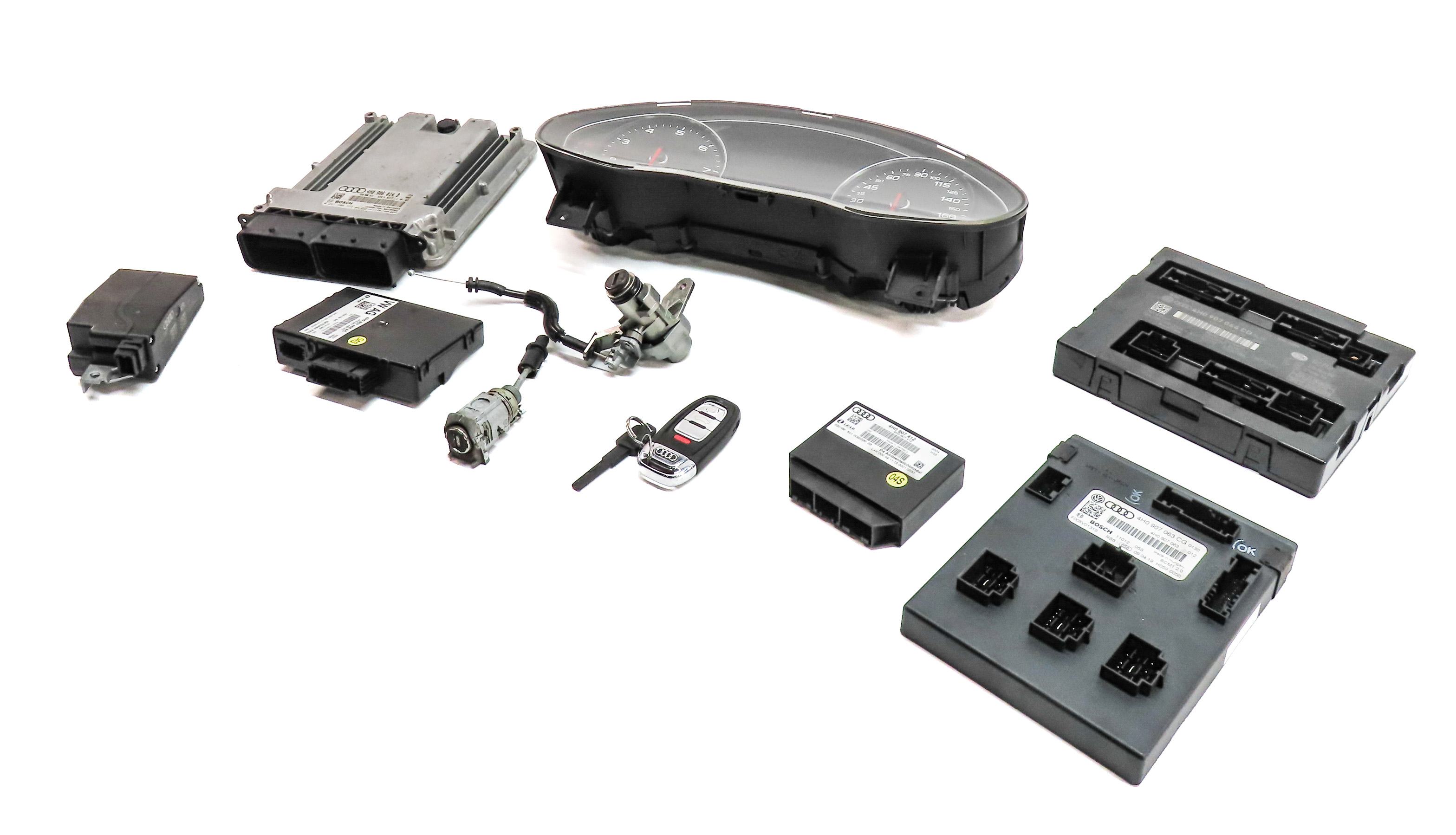 13-14 AUDI A8 S8 (D4 4H) 4.0L CEUA SPEEDOMETER IMMOBILIZER ENGINE MODULE KEY SET — exact item pictured