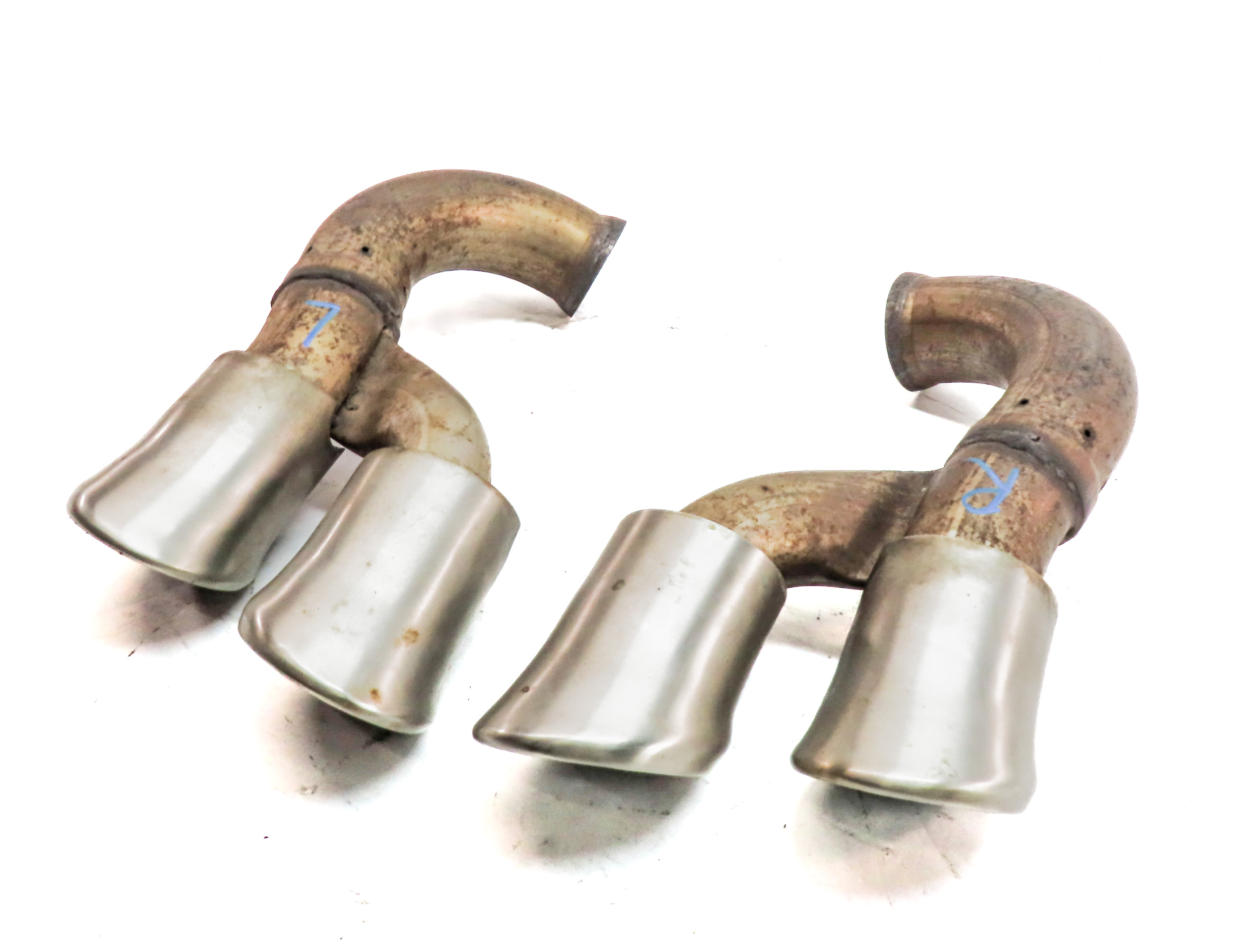 08-10 PORSCHE CAYENNE 957 REAR MUFFLER EXHAUST HOSE PIPE TIP SET/2 — exact item pictured
