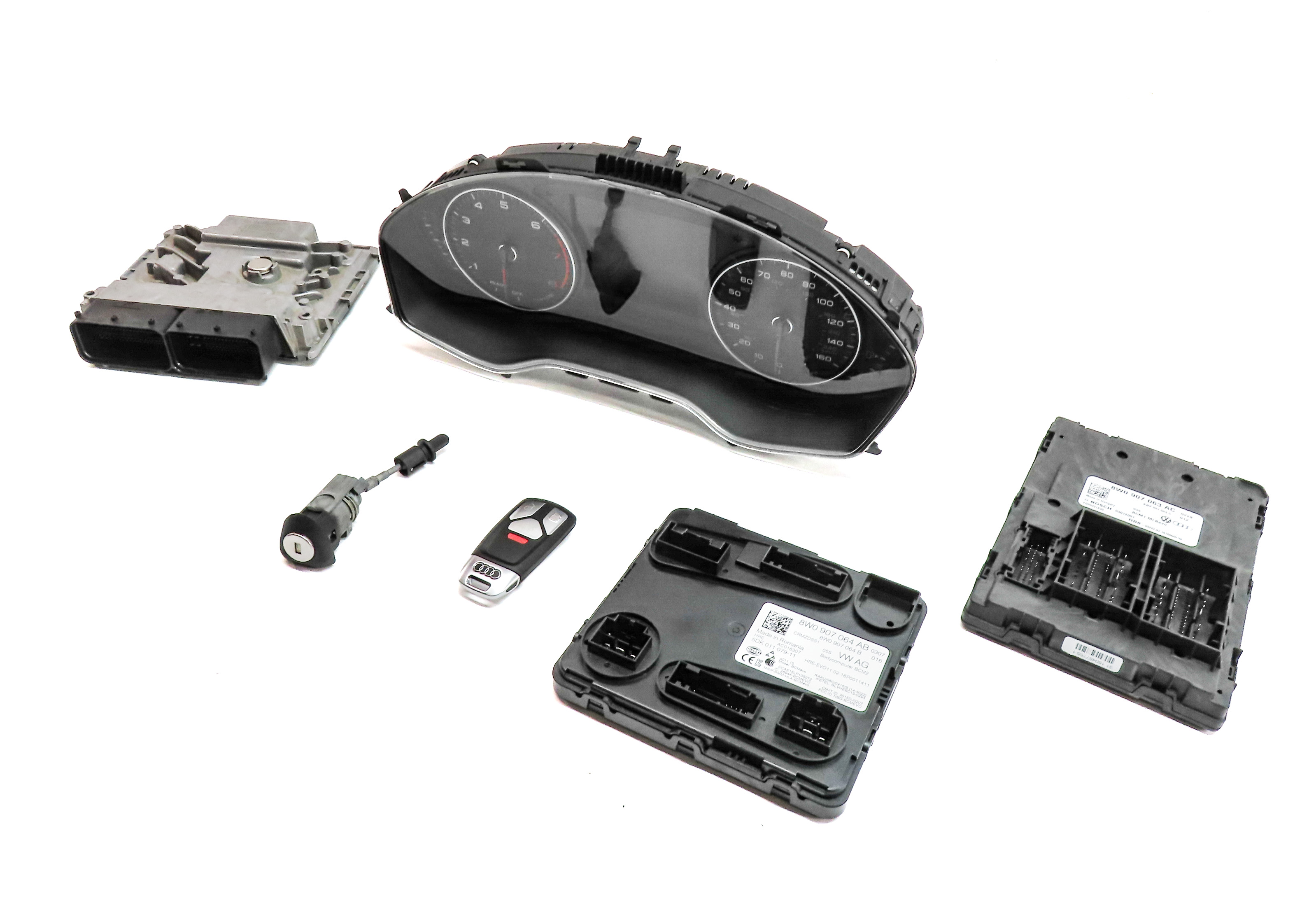 2017 AUDI A4 (B9 8W) 2.0L CYMC TURBO ENGINE ECM BCM IMMOBILIZER MODULE KEY SET/6 — exact item pictured