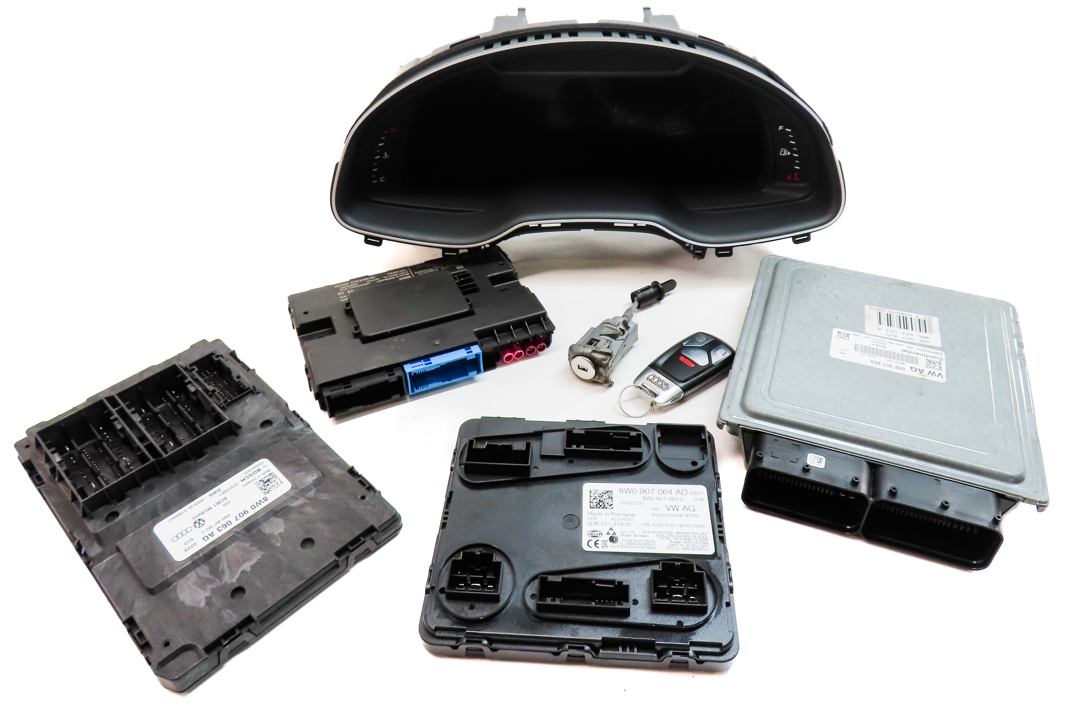 17-18 AUDI Q7 4M 3.0L SUPER CREC ENGINE ECM BCM IMMOBILIZER MODULE KEY LOCK SET — exact item pictured
