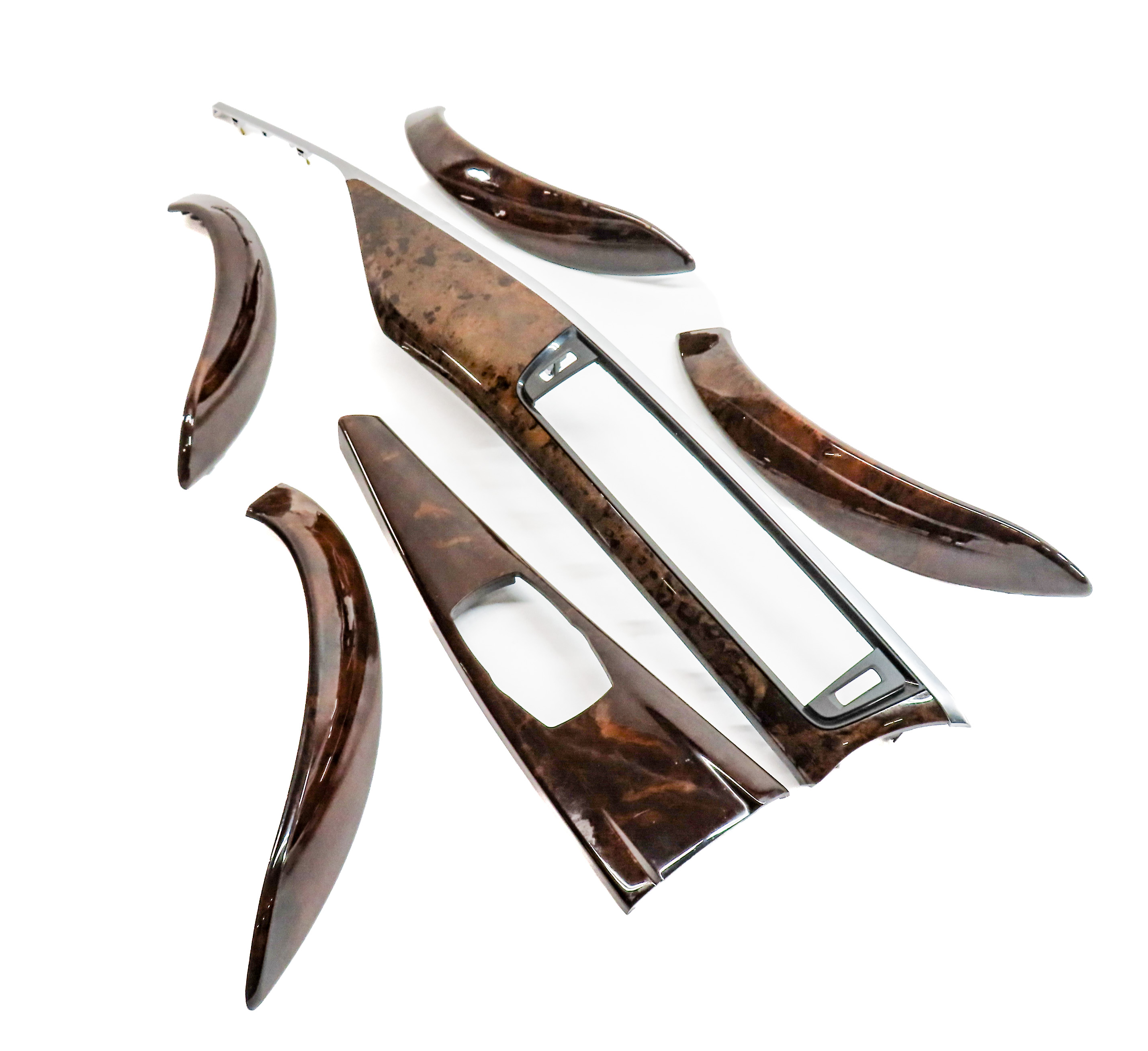 2013 BMW ACTIVE HYBRID 3 (F30) INTERIOR DASH DOOR WOOD TRIM SET/6 (Walnut) — exact item pictured