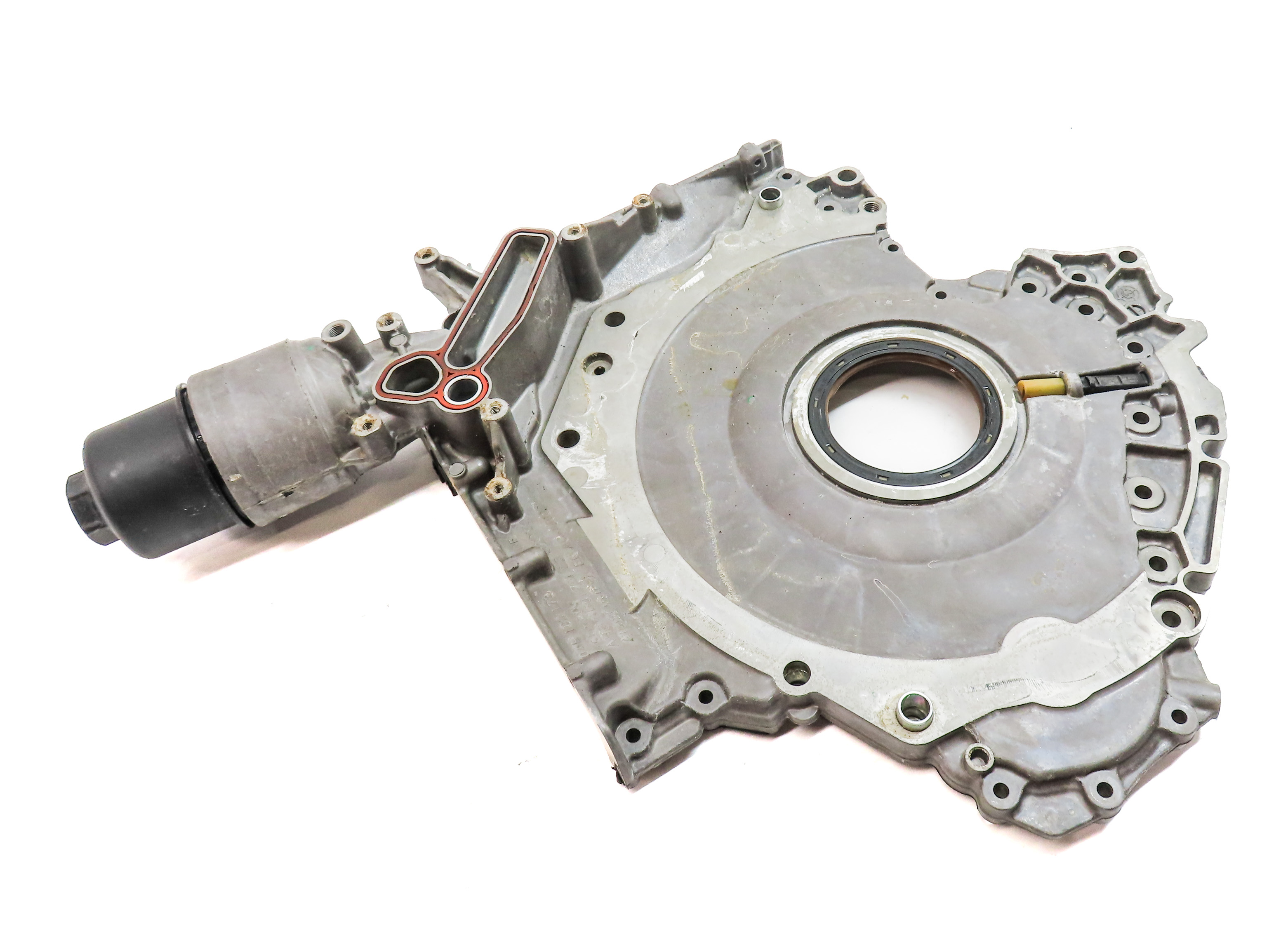 17-19 AUDI Q7 4M 3.0L SUPER CREC ENGINE LOWER TIMING COVER w/ OIL FILTER HOUSING — exact item pictured