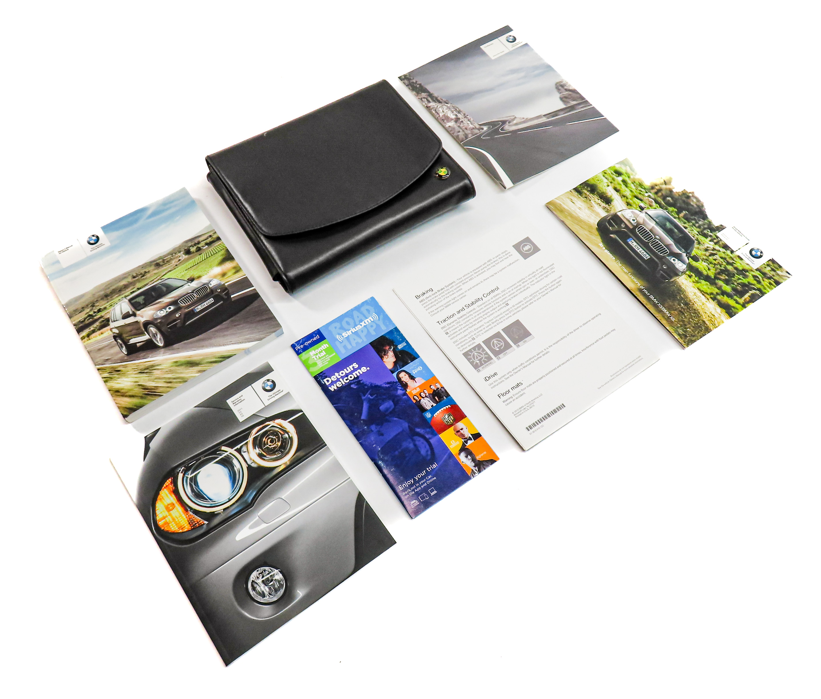 2011 BMW X5 (E70) 3.0L (N55) OWNER'S MANUAL BOOKLET SET/7 w/ BLACK LEATHER CASE — exact item pictured