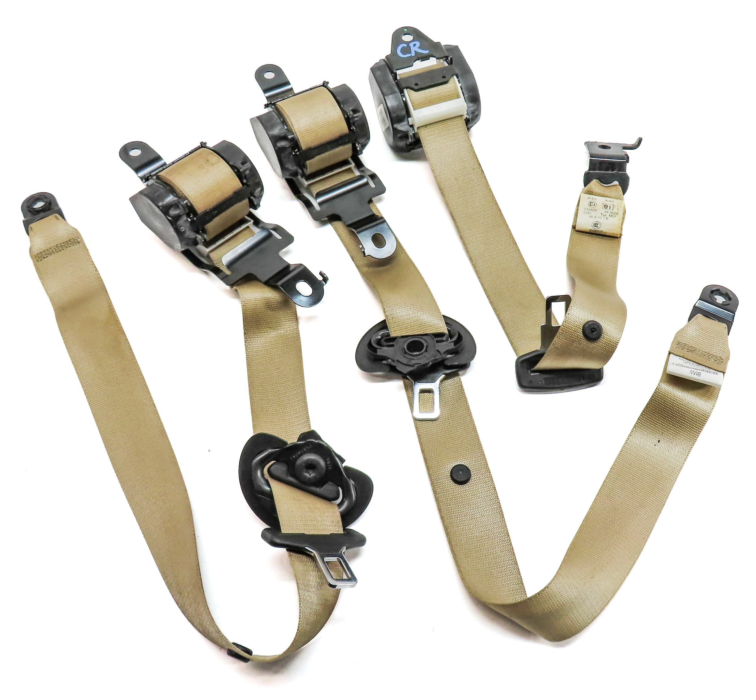 2011 BMW X5 (E70) REAR 2ND ROW LEFT CENTER RIGHT SEATBELT RETRACTOR SET/3(Beige) — exact item pictured