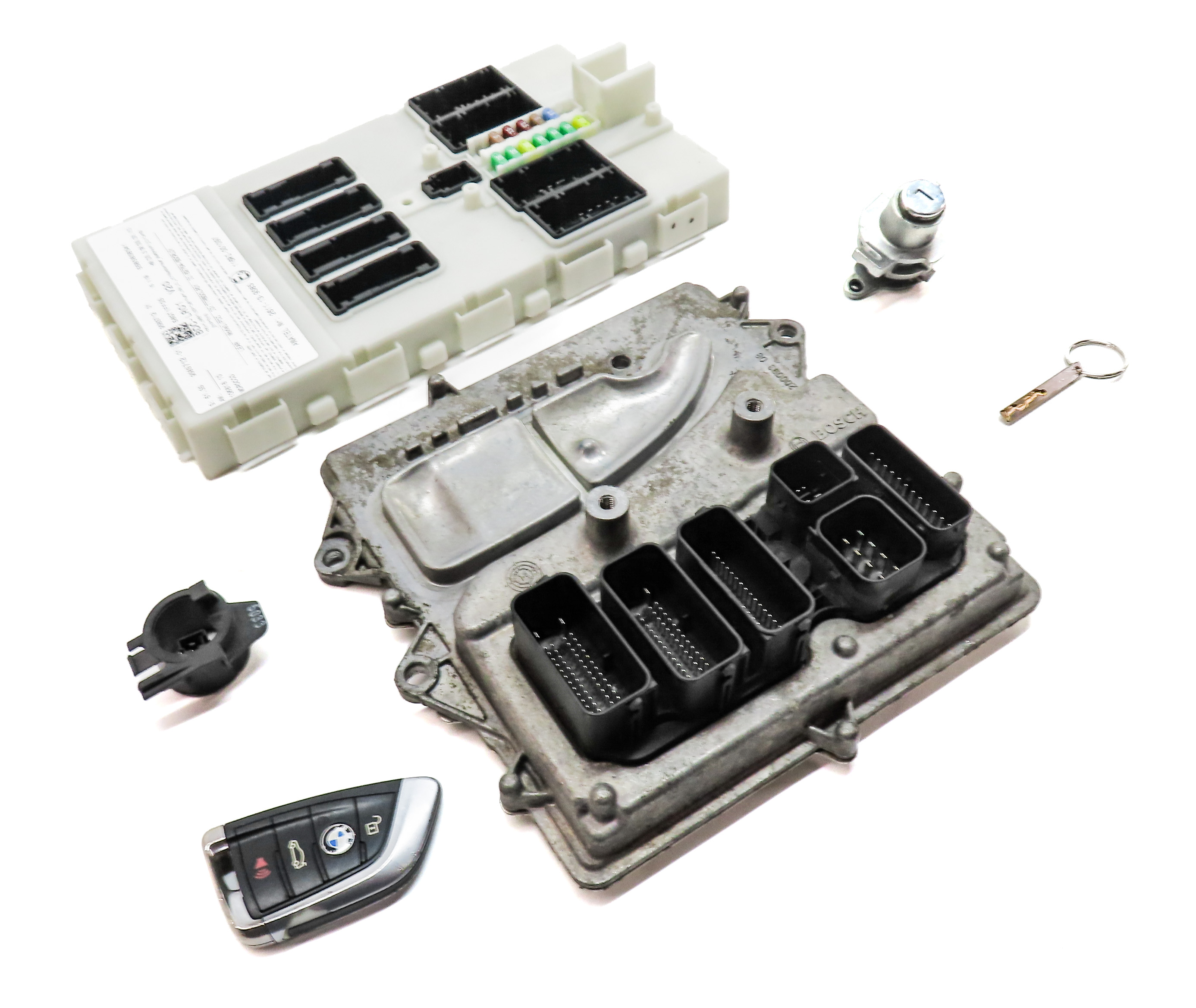 2014-2018 BMW X5 (F15) 3.0L N55 ENGINE BODY CONTROL ECM BCM MODULE KEY FOB SET — exact item pictured