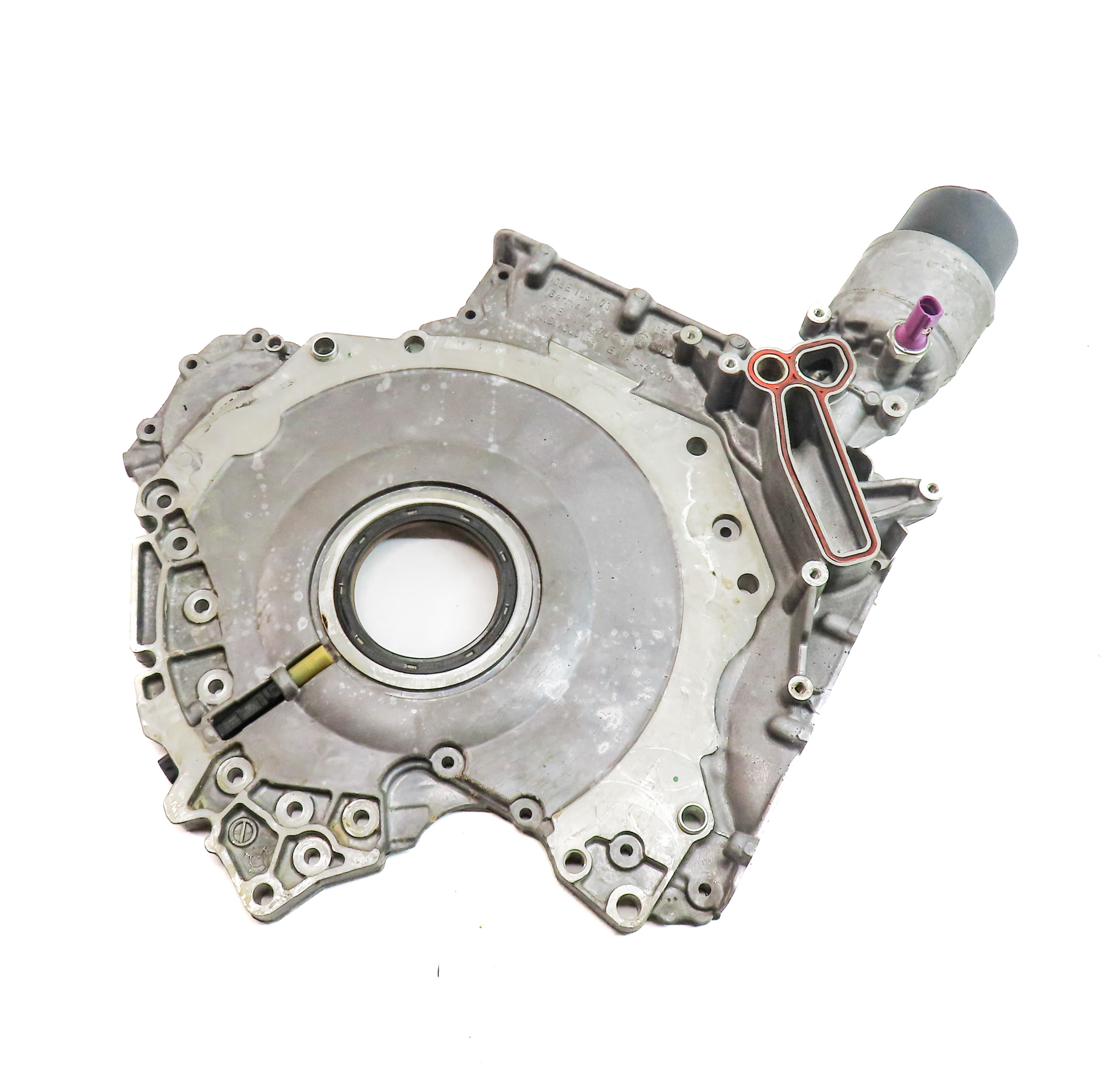 17-19 AUDI Q7 4M 3.0L SUPER CREC ENGINE LOWER TIMING COVER w/ OIL FILTER HOUSING — exact item pictured