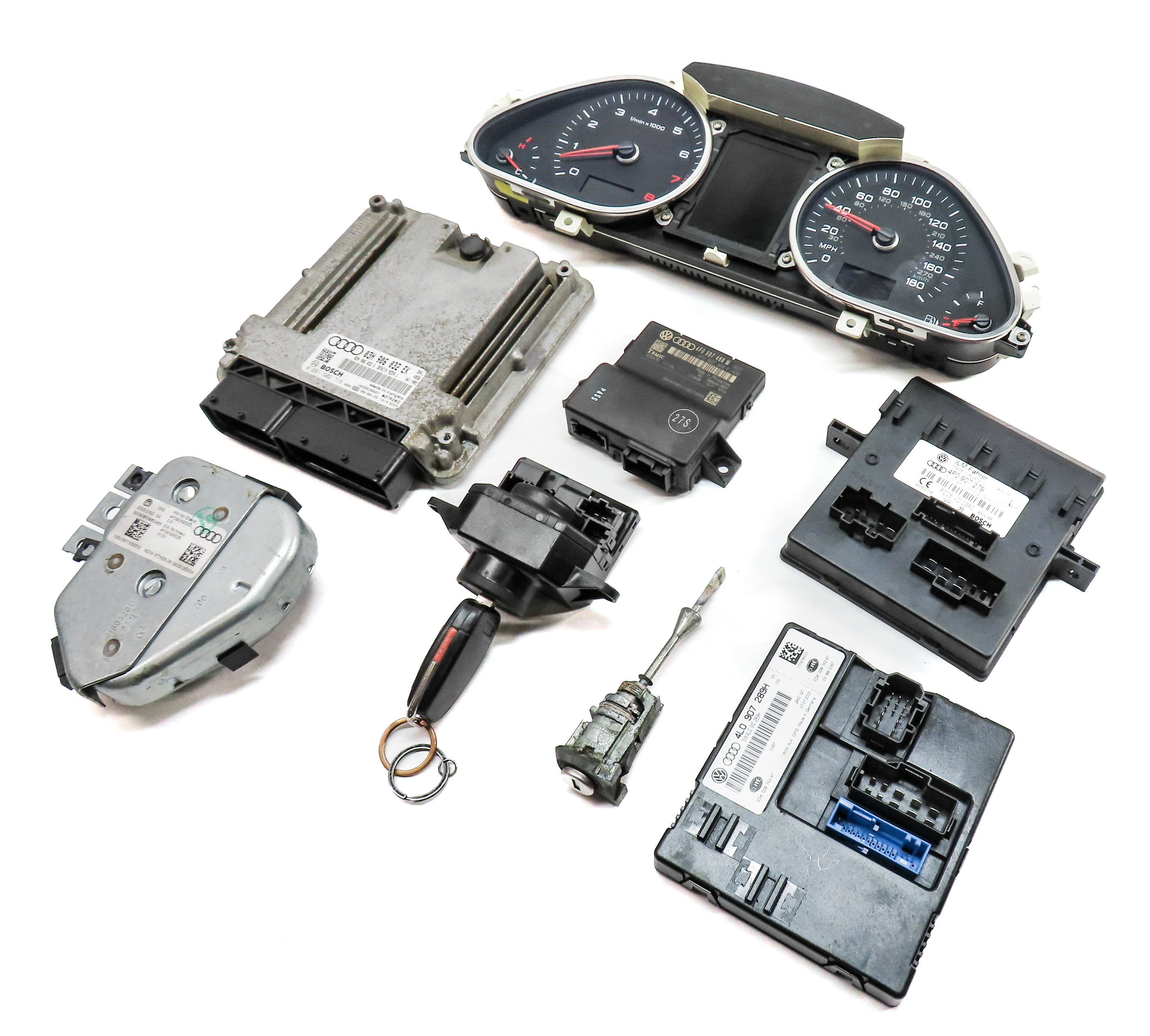 2010 AUDI Q7 (4L) 3.6L VR6 ENGINE ECM BCM KESSY IMMOBILIZER MODULE KEY SET/9 — exact item pictured
