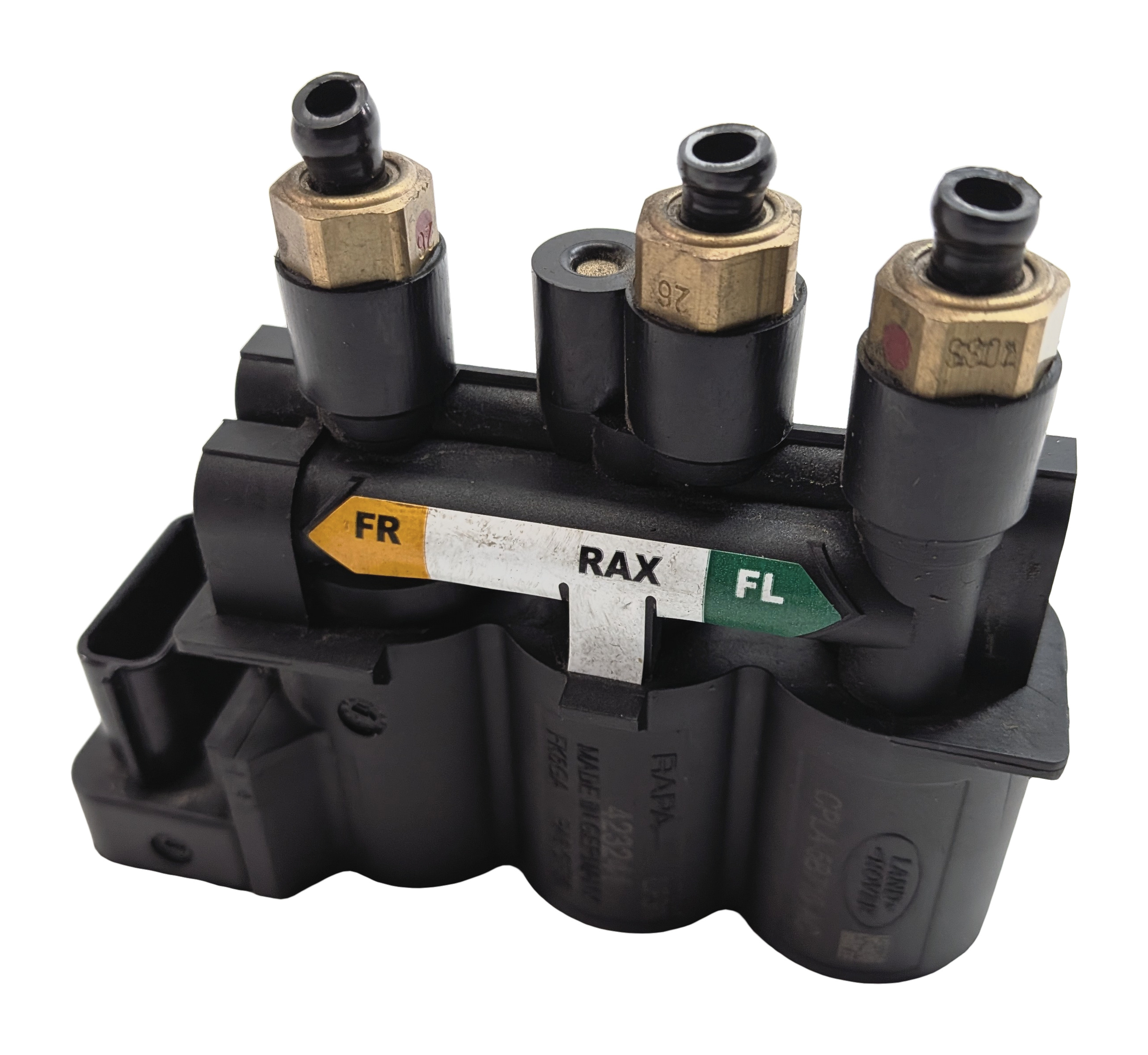 2015 RANGE ROVER SPORT (L494) FRONT AIR SUSPENSION CONTROL VALVE BLOCK — exact item pictured