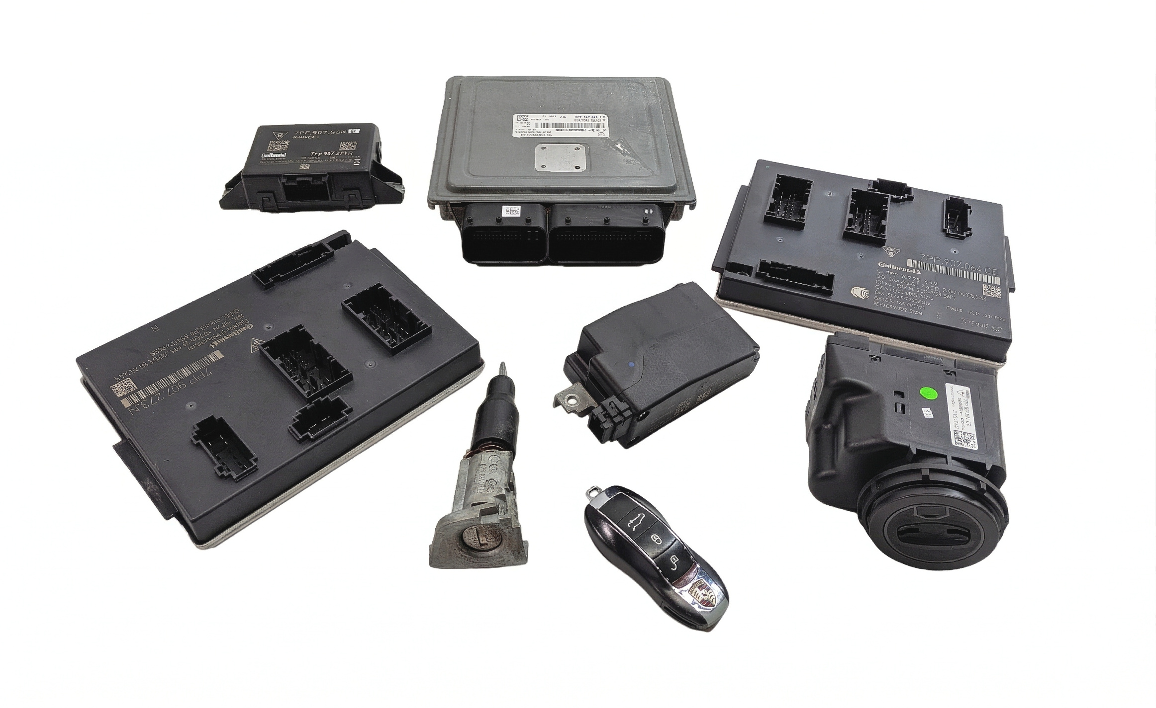 11-14 PORSCHE CAYENNE (958) 4.8L NON-TURBO ENGINE ECM IMMOBILIZER MODULE KEY SET — exact item pictured