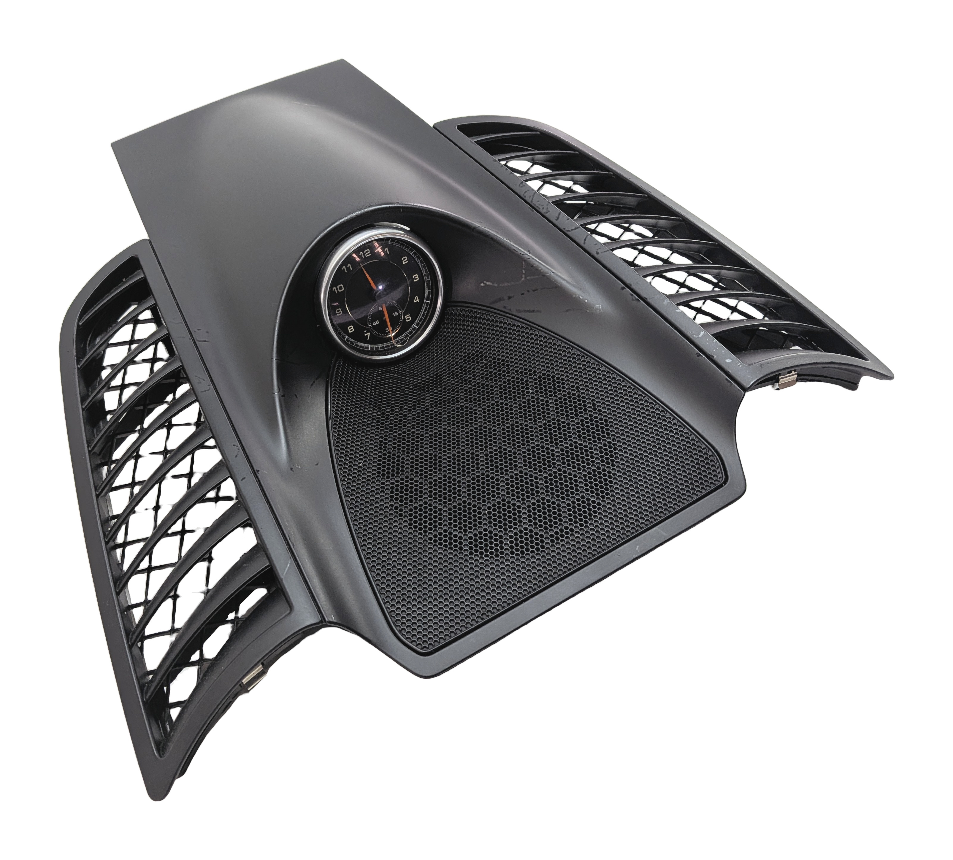 2014 PORSCHE CAYENNE (958) FRONT CENTER DASH SPEAKER GRILLE w/ CLOCK (Black) — exact item pictured
