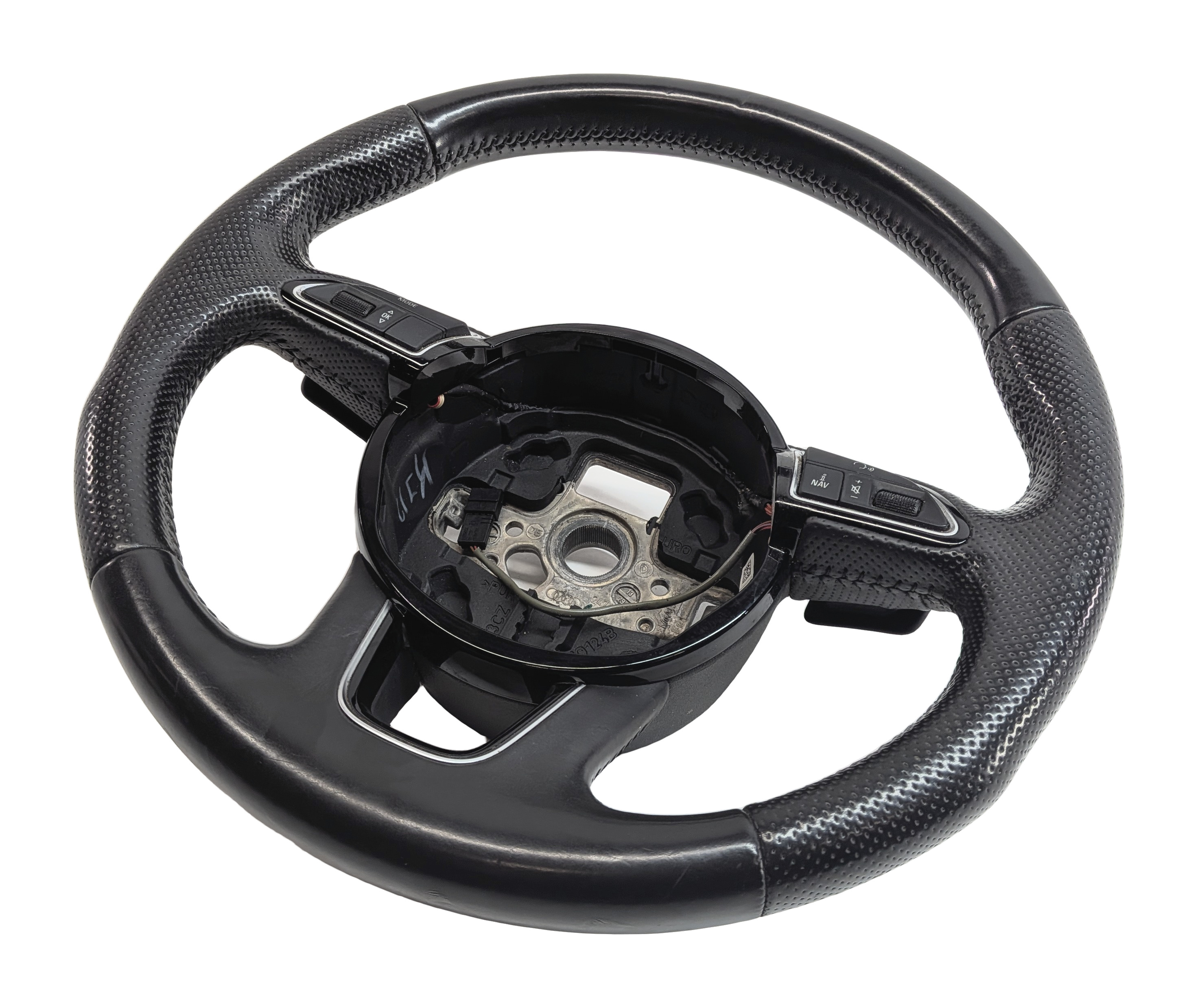 12-15 AUDI Q7 (4L) 3 SPOKE S-LINE STEERING WHEEL w/ SWITCHES & PADDLES (Black) — exact item pictured