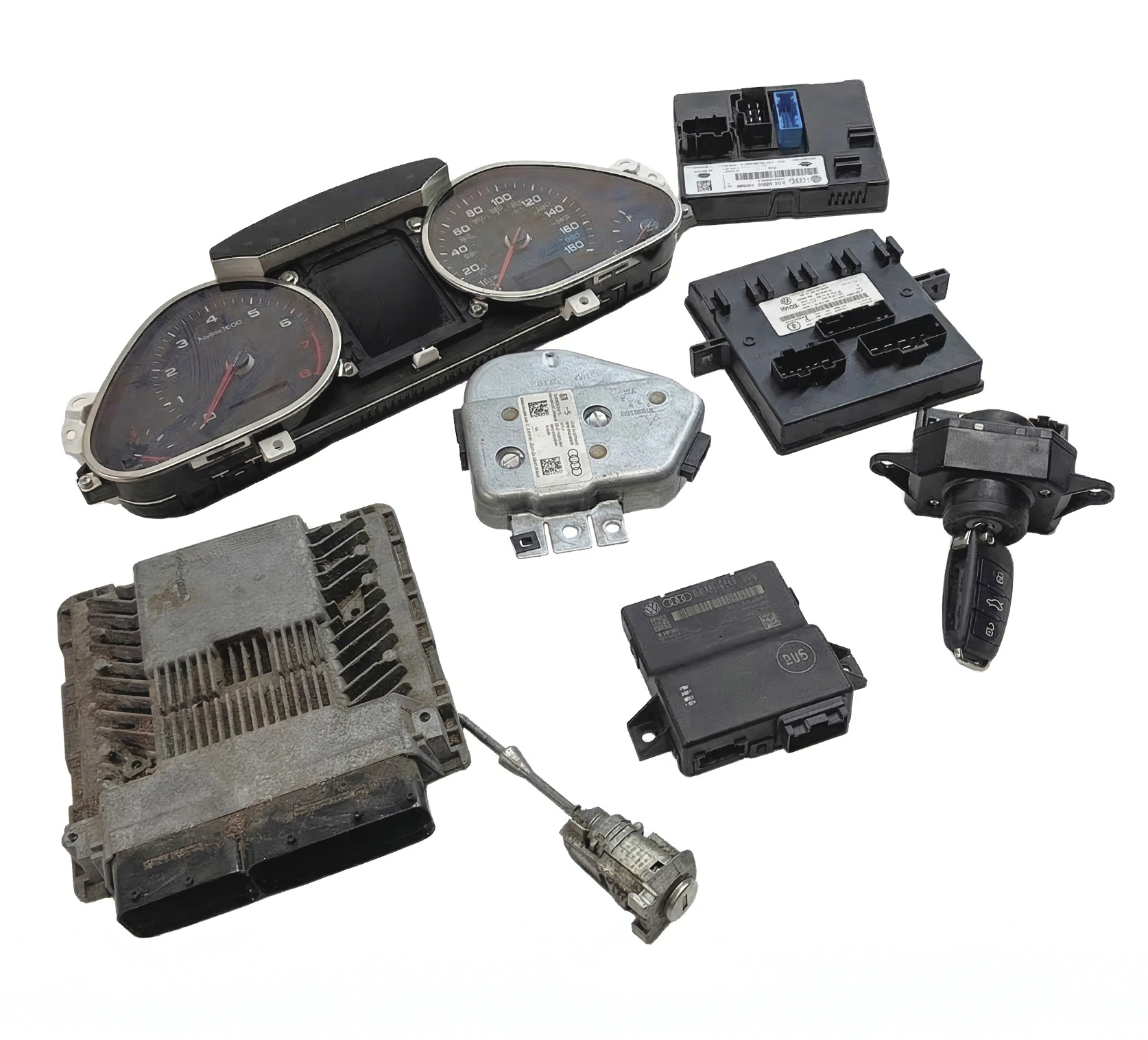 13-15 AUDI Q7 4L 3.0L SUPER (CTWA) SPEEDOMETER IMMOBILIZER CONTROL MODULE SET/10 — exact item pictured