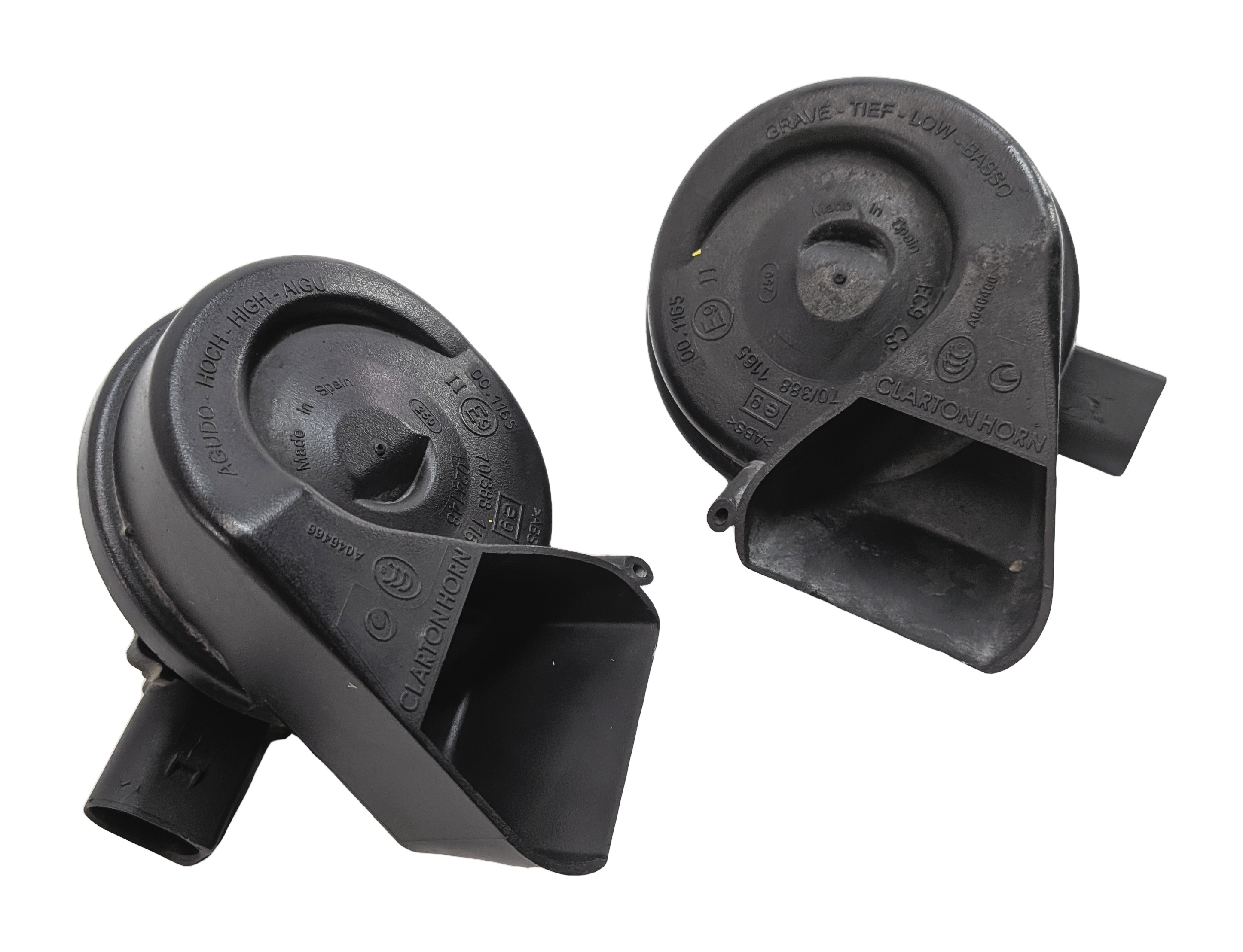 2007-2015 AUDI Q7 R8 (4L 4S) HIGH & LOW TONE NOTE SIGNAL SAFETY HORN SET-2 — exact item pictured