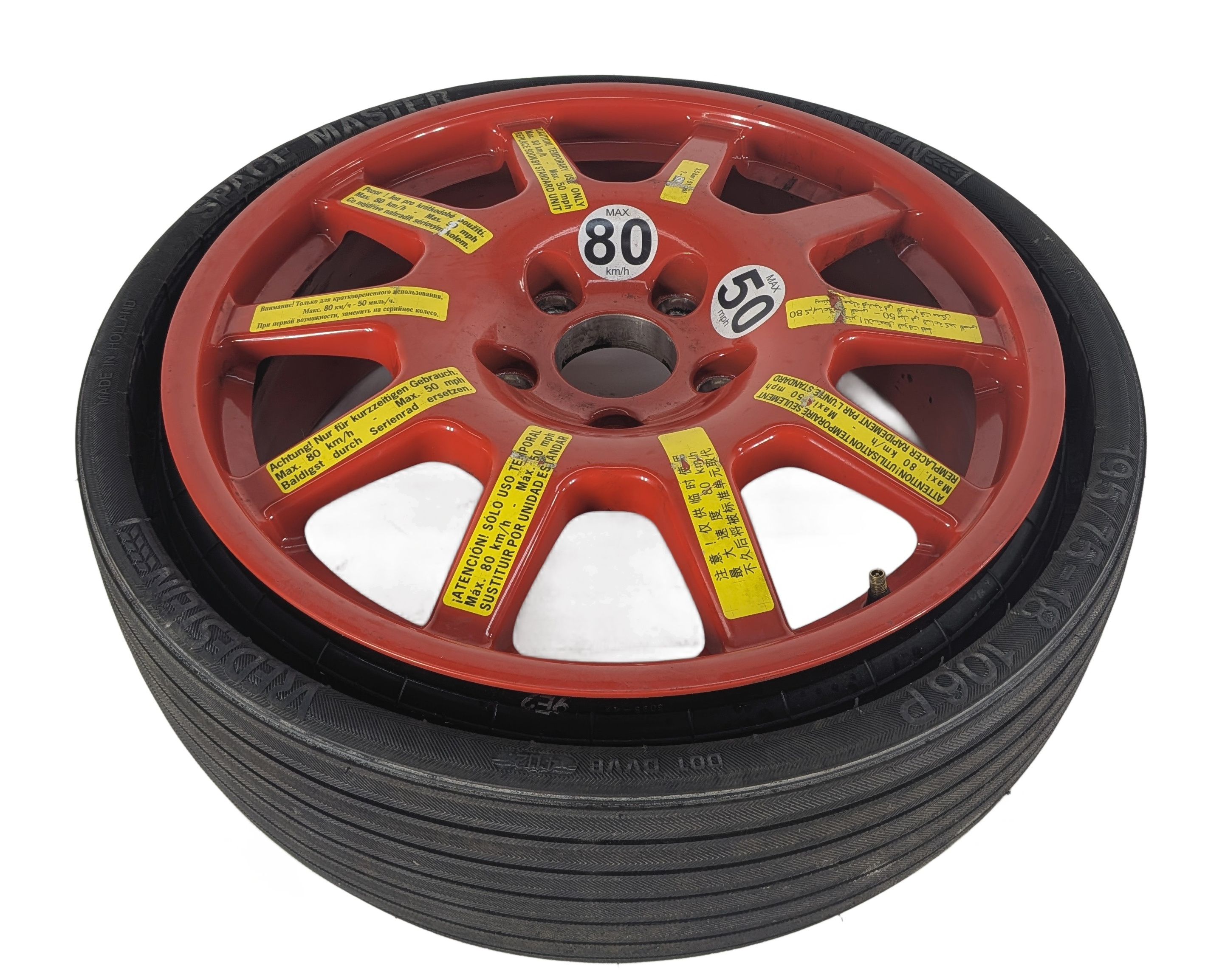 20123-2018 PORSCHE CAYENNE (958) 18x6.5 ALUMINUM ALLOY WHEEL SPARE TIRE (RED) — exact item pictured