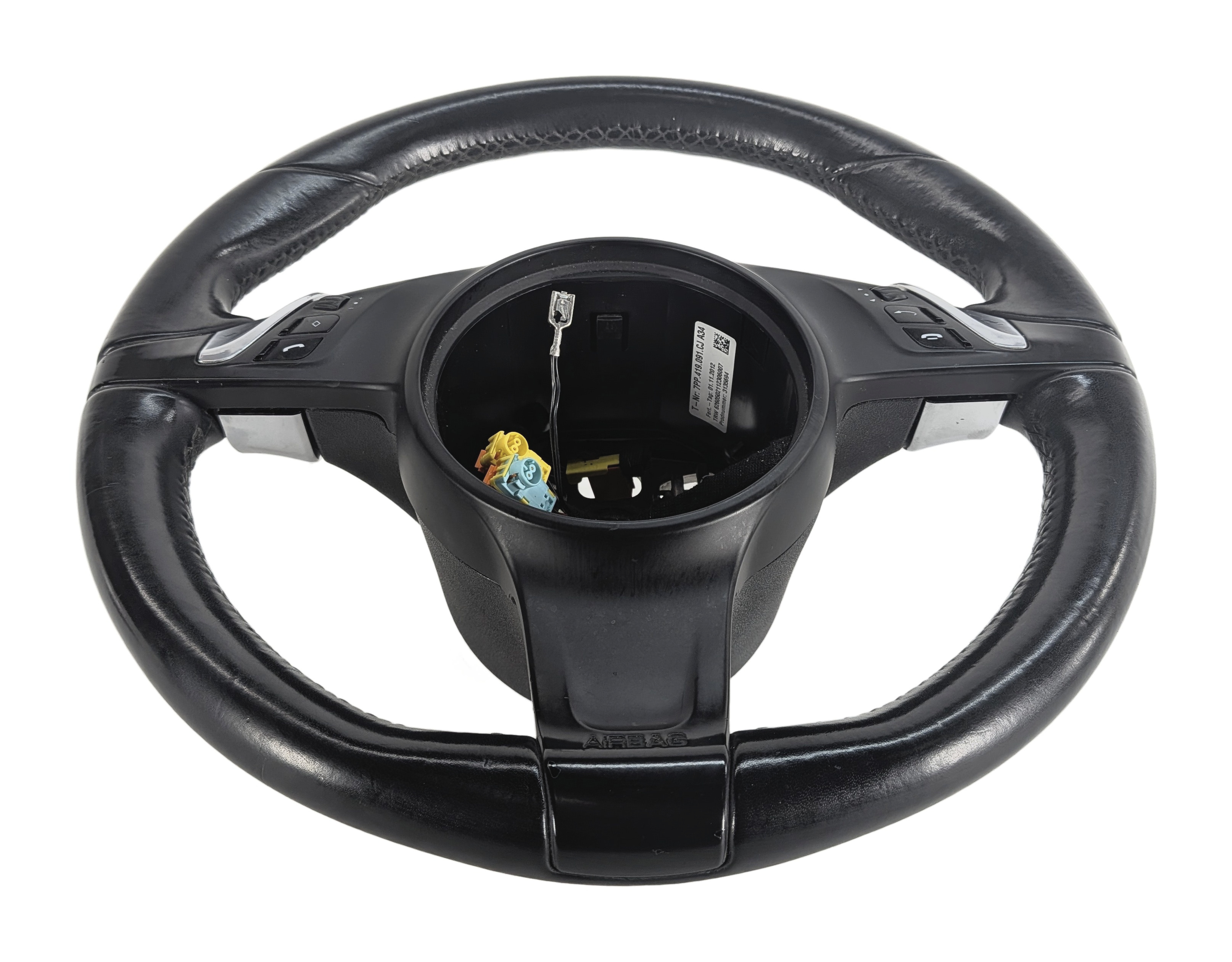 11-16 PORSCHE CAYENNE (958 970 G1) 3-SPOKE LEATHER STEERING WHEEL w/ PADDLES — exact item pictured
