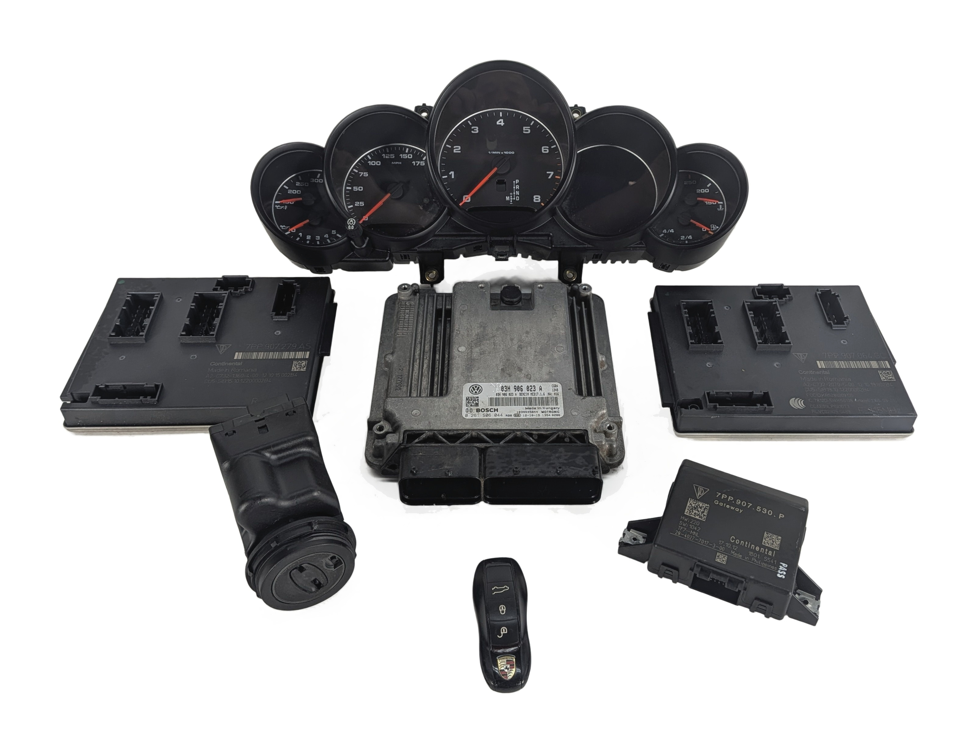 13-16 PORSCHE CAYENNE (958) 3.6L (VR6) ECM BCM CLUSTER GATEWAY IGNITION KEY SET — exact item pictured