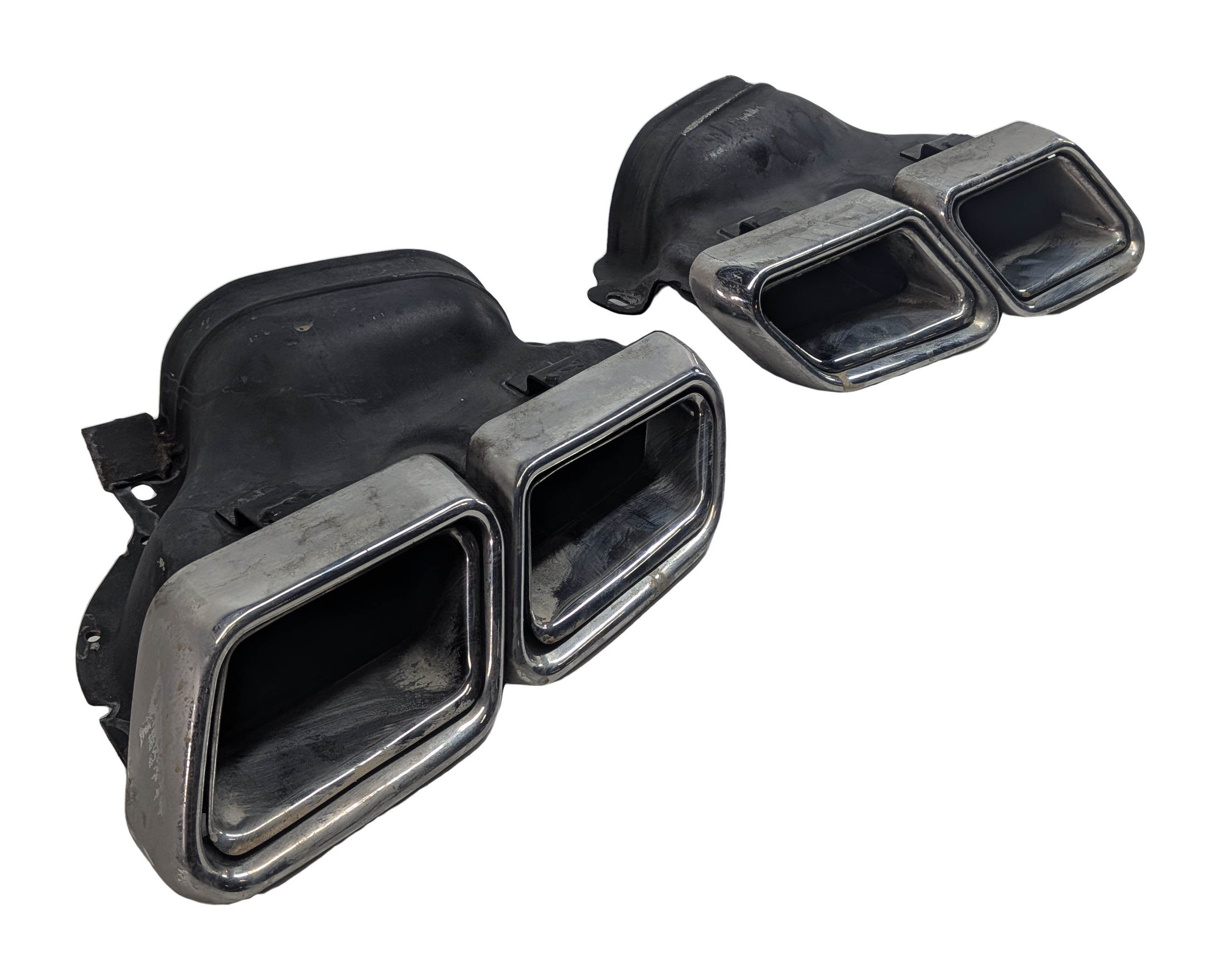 2016 MERCEDES E400 COUPE (C207) REAR DUAL RECTANGULAR EXHAUST TIP FINISHER SET/2 — exact item pictured