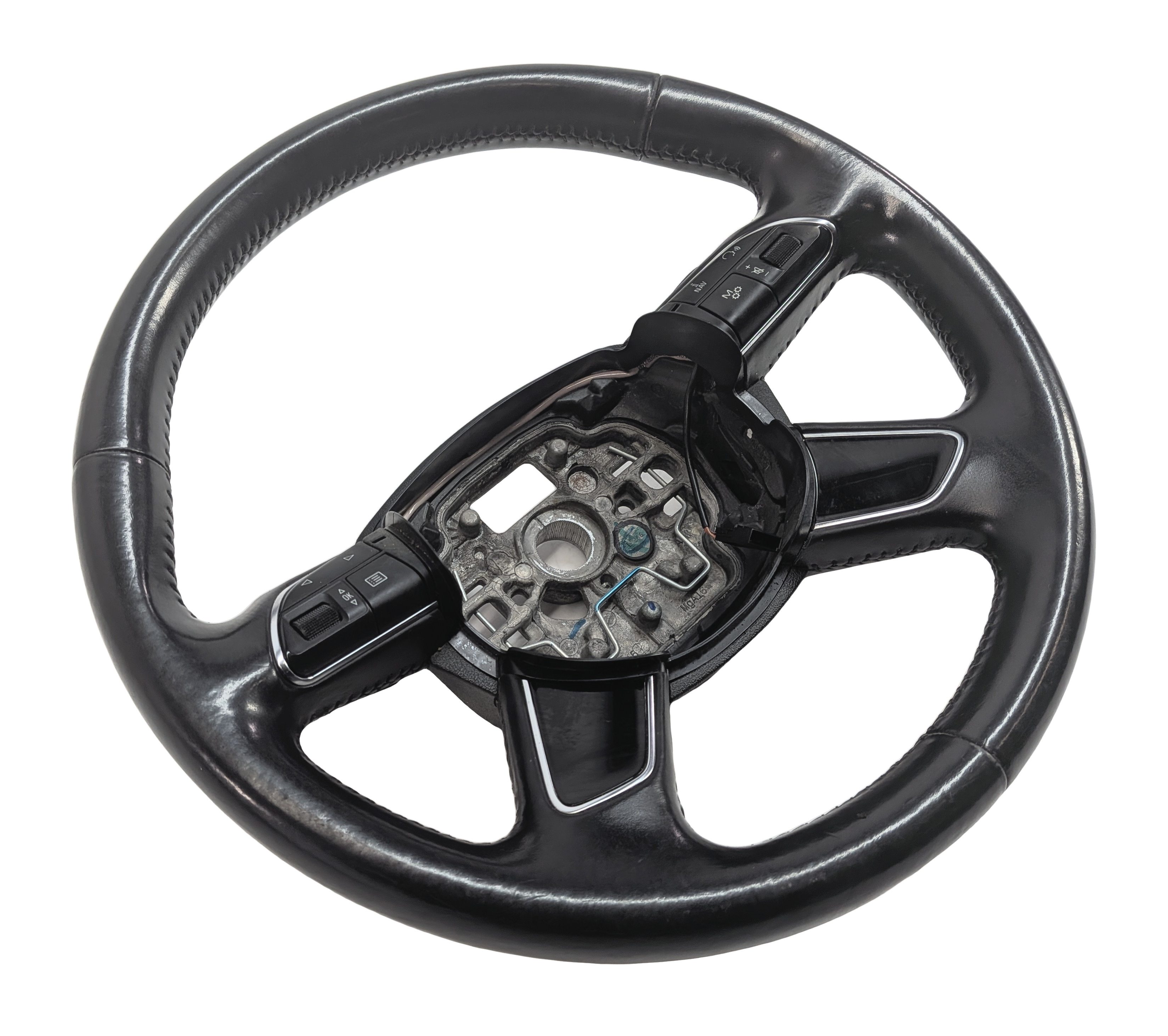 2011-2014 AUDI A8 (D4 4H) LEATHER MULTIFUNCTION STEERING WHEEL w/PADDLES (Black) — exact item pictured