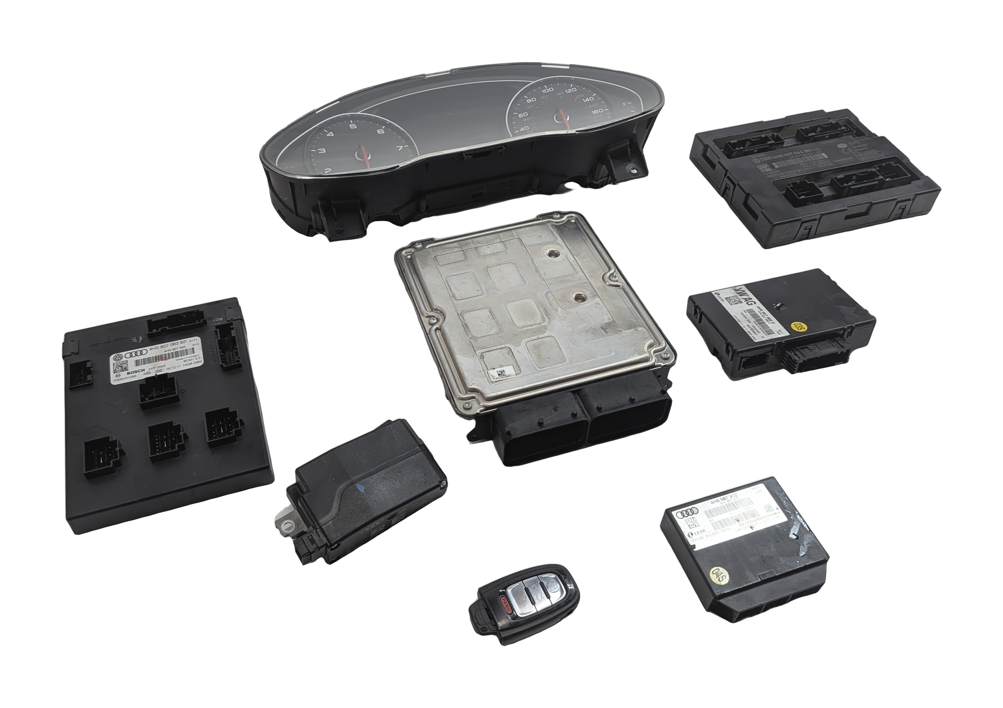 2011-2012 AUDI A8 (D4 4H) 4.2L (CDRA) ECM BCM CLUSTER KESSY GATEWAY KEY SET — exact item pictured