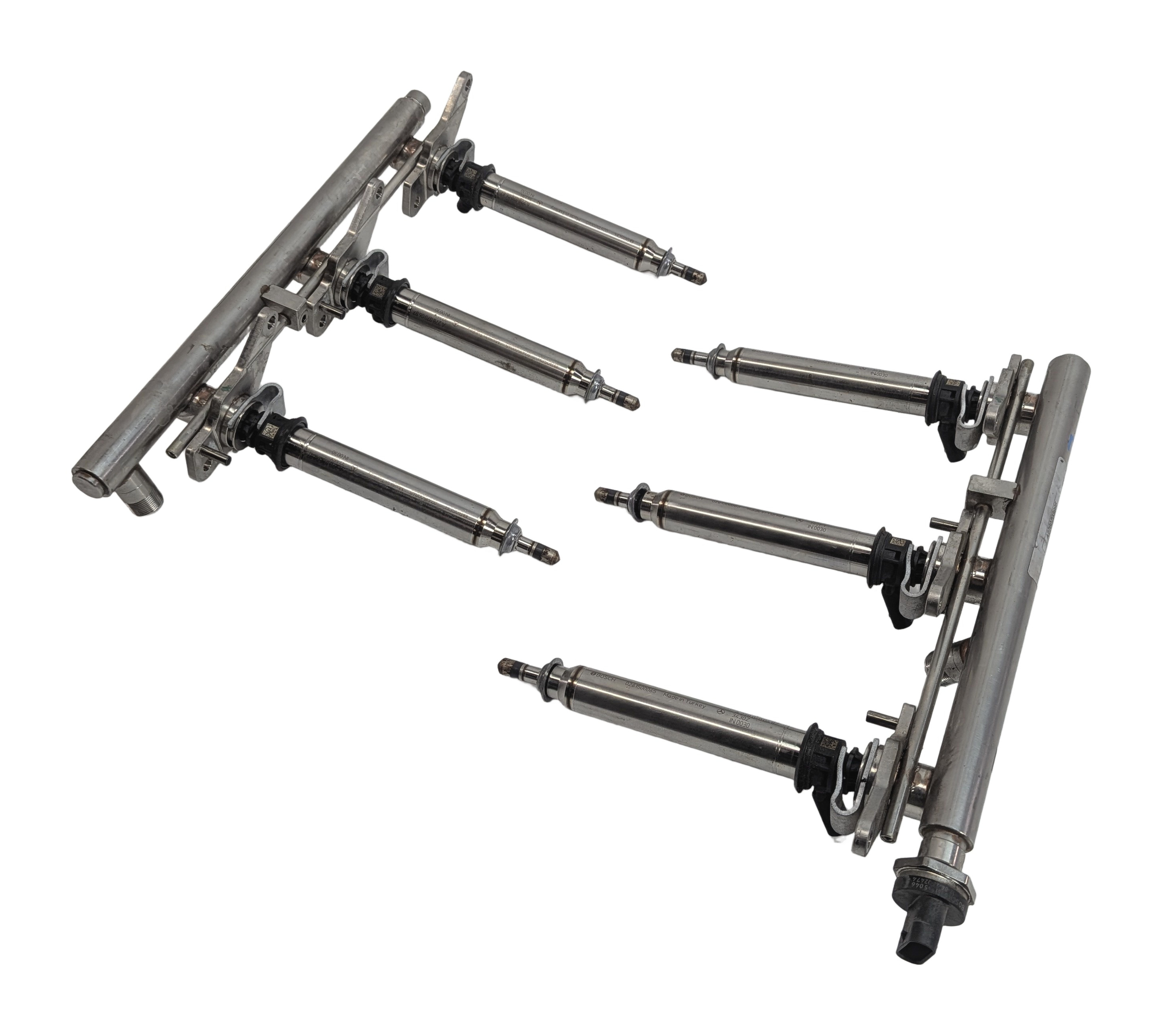 2013 MERCEDES C350 (W204) 3.5L (276.957) ENGINE FUEL INJECTOR SET/6 w/ RAILS — exact item pictured