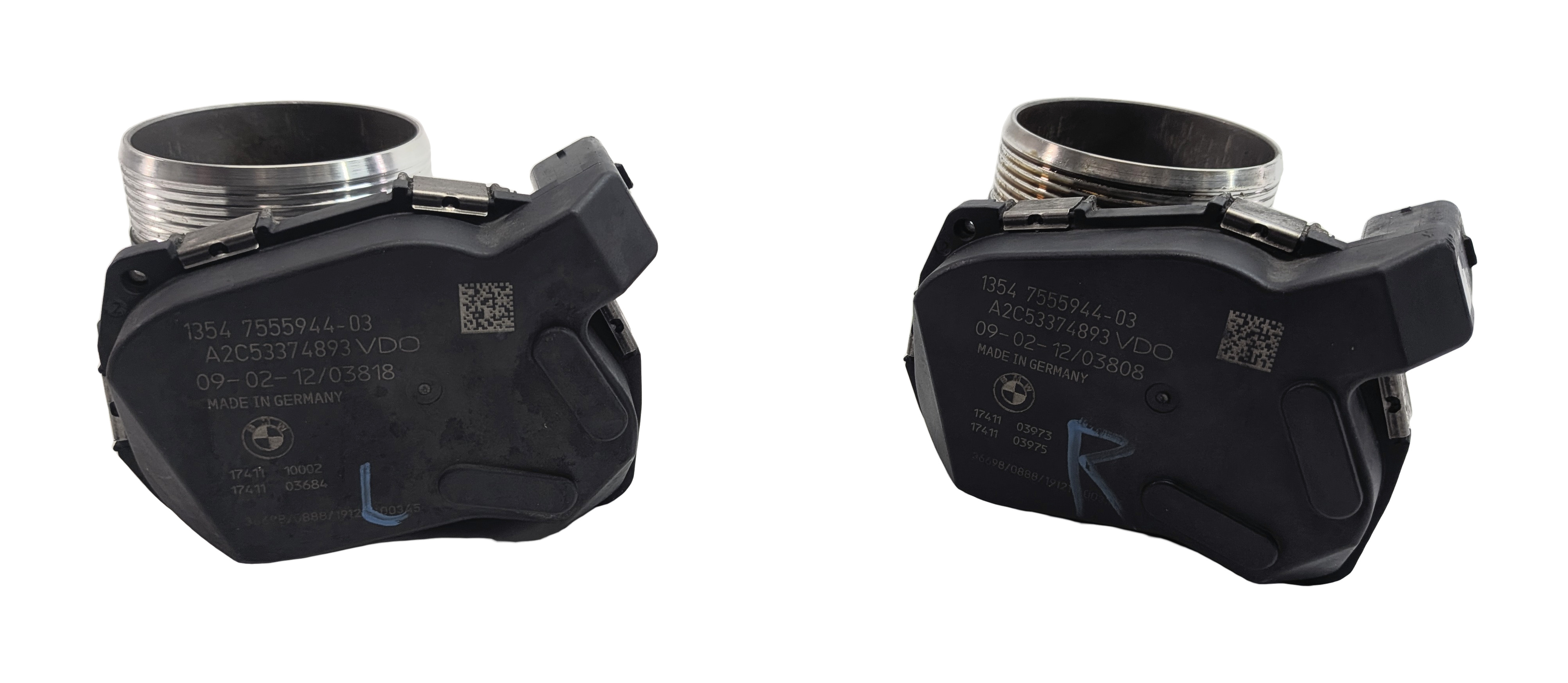 08-18 BMW 5 6 7 M5 M6 (E70 F01 F10 F12 F15 F16) 4.4L ENGINE THROTTLE BODY SET-2 — exact item pictured