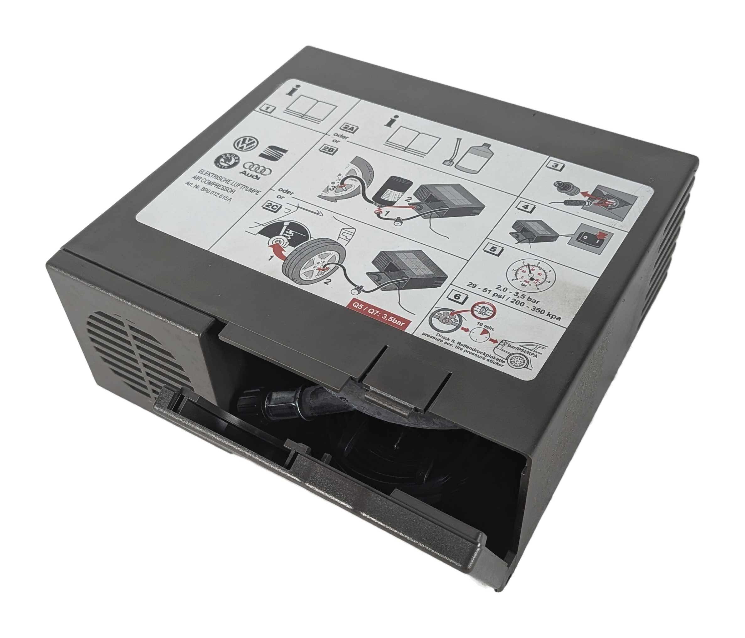 2011 AUDI Q5 (B8 8R) EMERGENCY SPARE TIRE AIR COMPRESSOR INFLATOR PUMP — exact item pictured