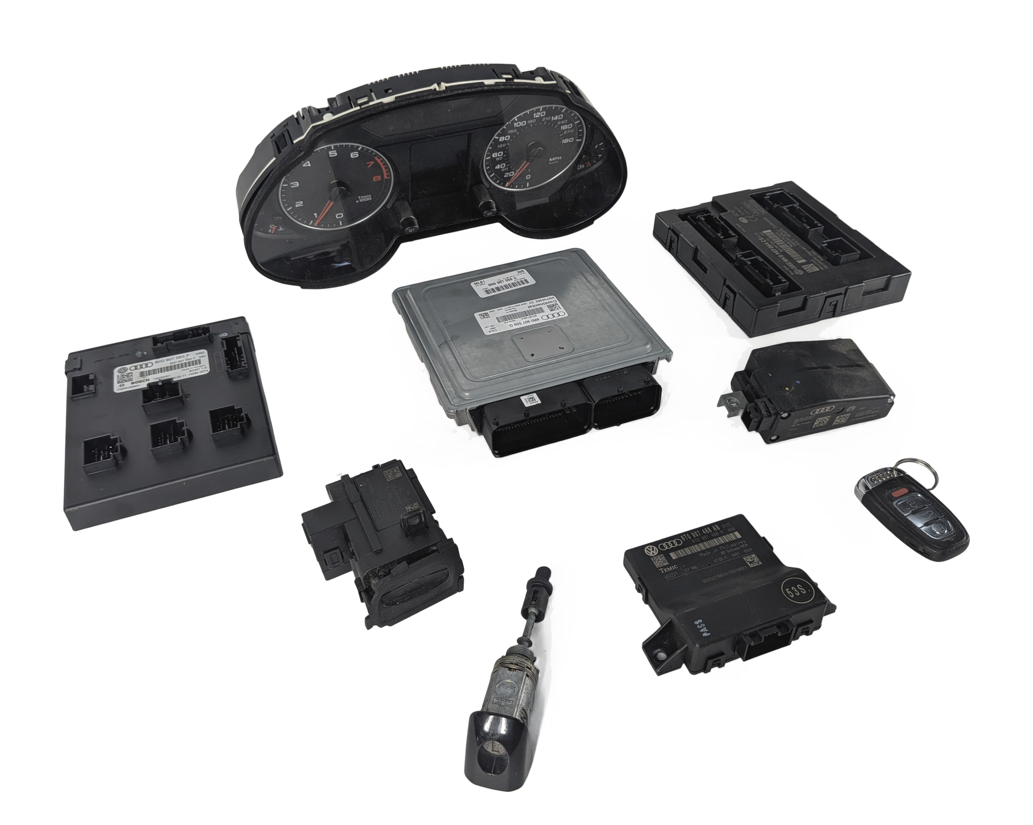 11-12 AUDI Q5 (B8 8R) 3.2L CALB ENGINE ECM ECU BCM SPEEDOMETER MODULE KEY SET — exact item pictured