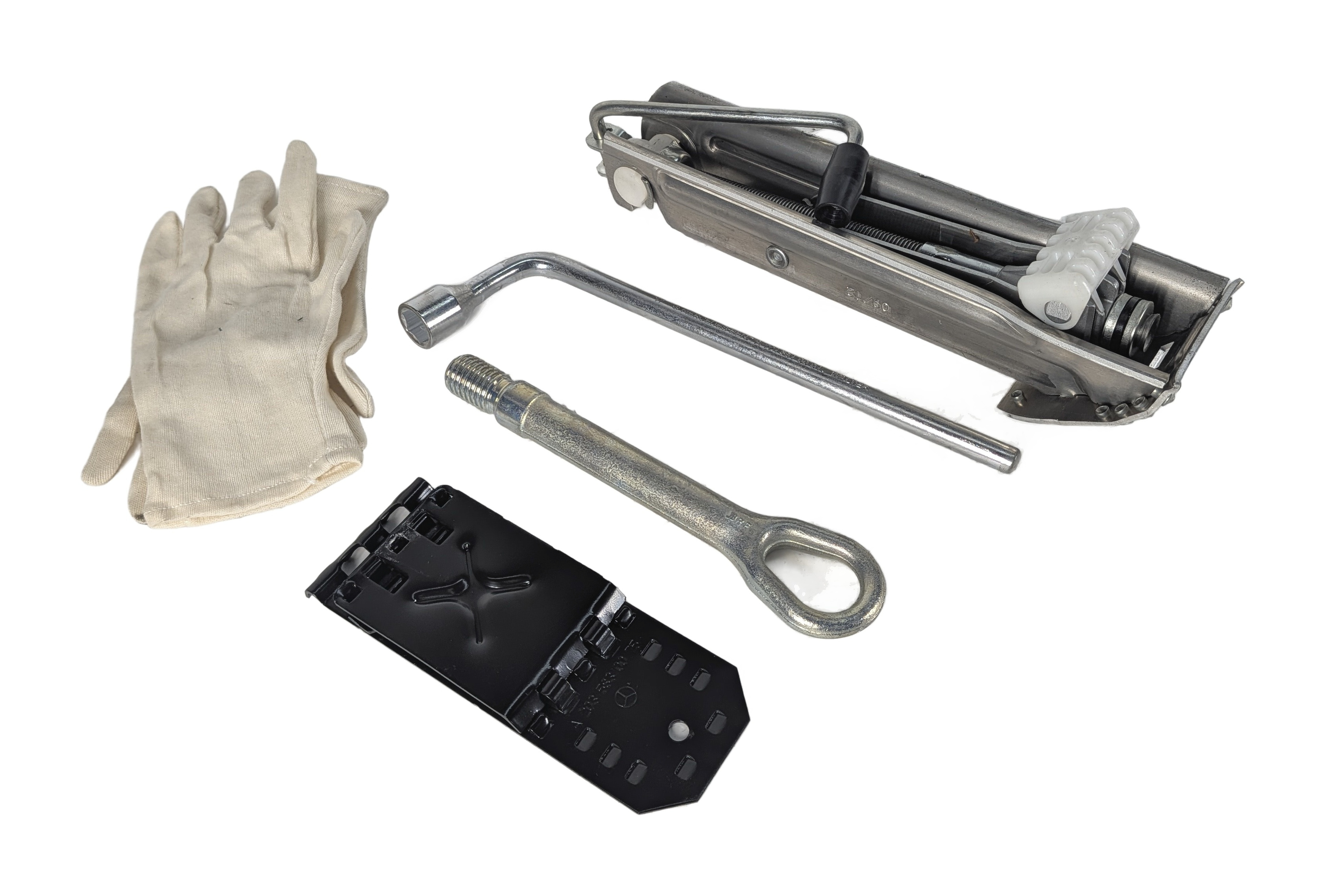 03-20 MERCEDES C E CLK CLS SLK (A207 C207 C209 R172) SPARE TIRE JACK TOOL SET — exact item pictured
