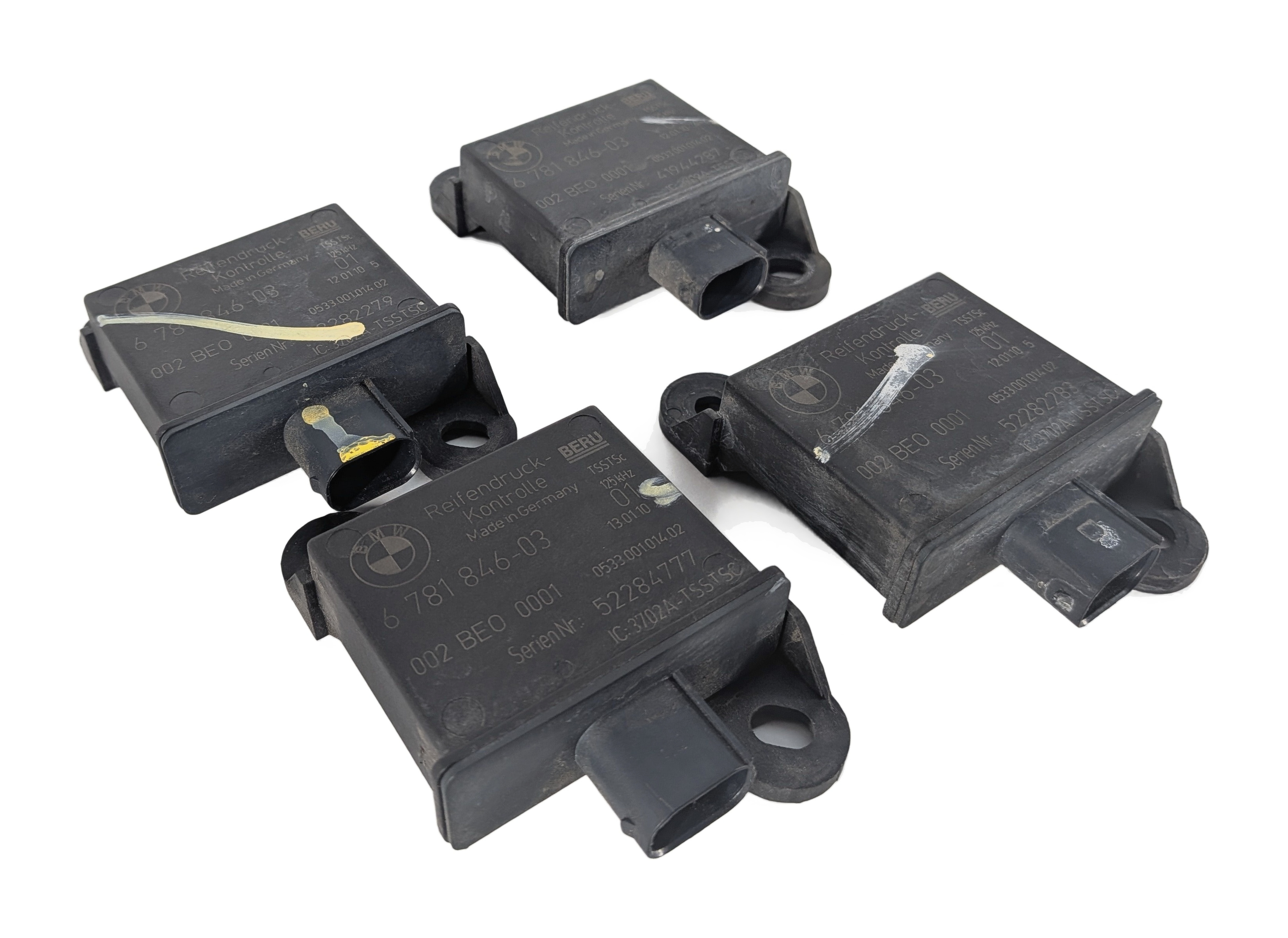 2010 BMW X5 (E70) TIRE PRESSURE MONITOR TPMS TRIGGER MODULE SET/4 — exact item pictured