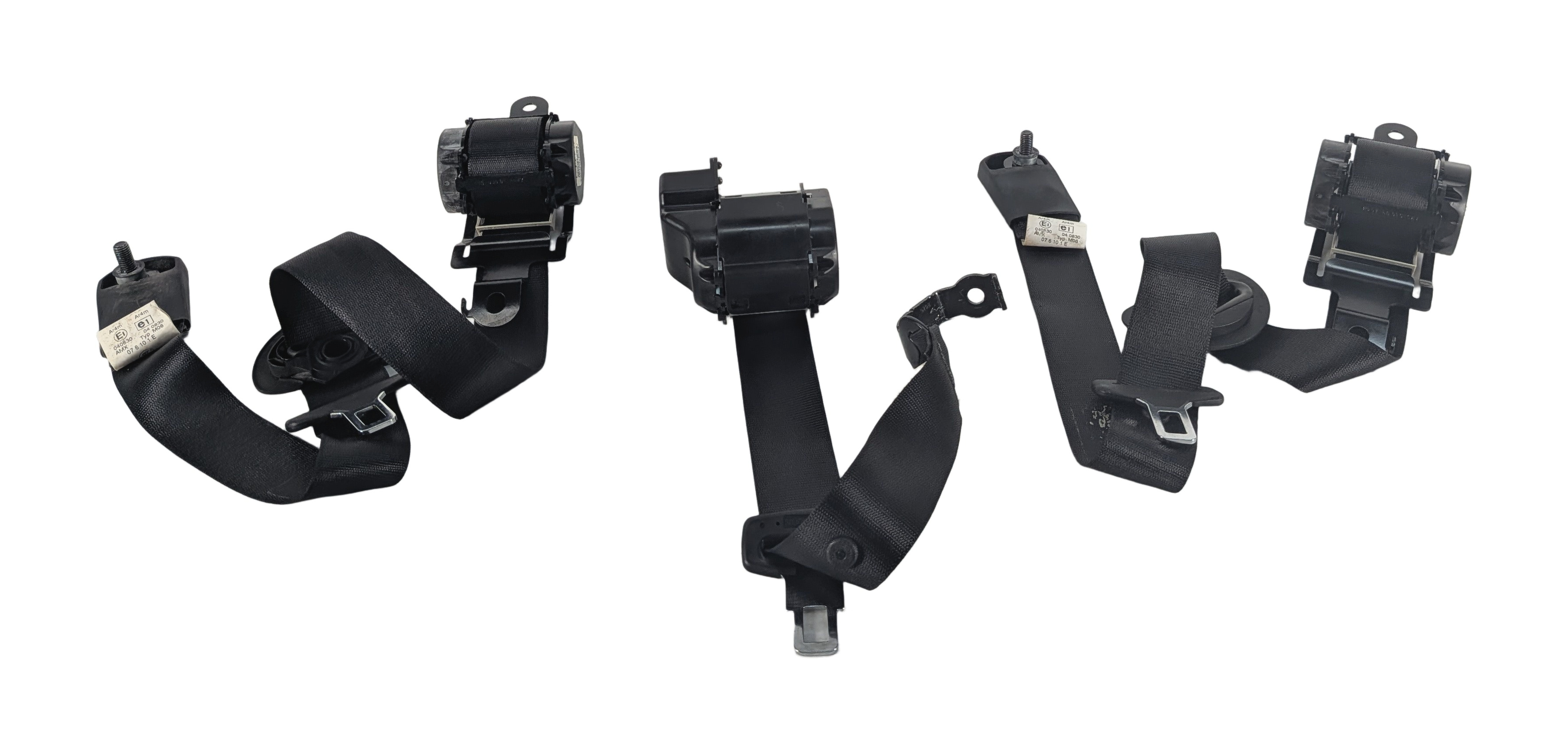2010 BMW X5 (E70) REAR 2ND ROW SEAT SEATBELT RETRACTOR SET/3 (Black) — exact item pictured