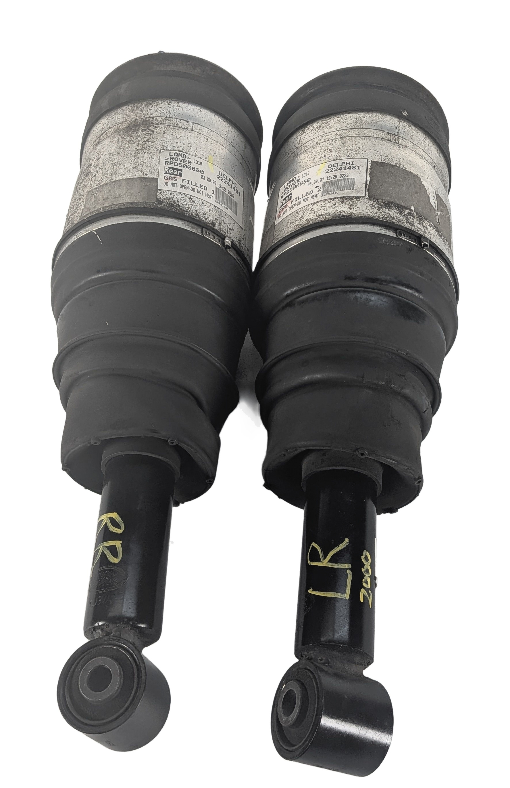 07-09 LAND ROVER LR3 (L319) REAR LEFT/RIGHT AIR SUSPENSION SHOCK STRUT SET/2 — exact item pictured