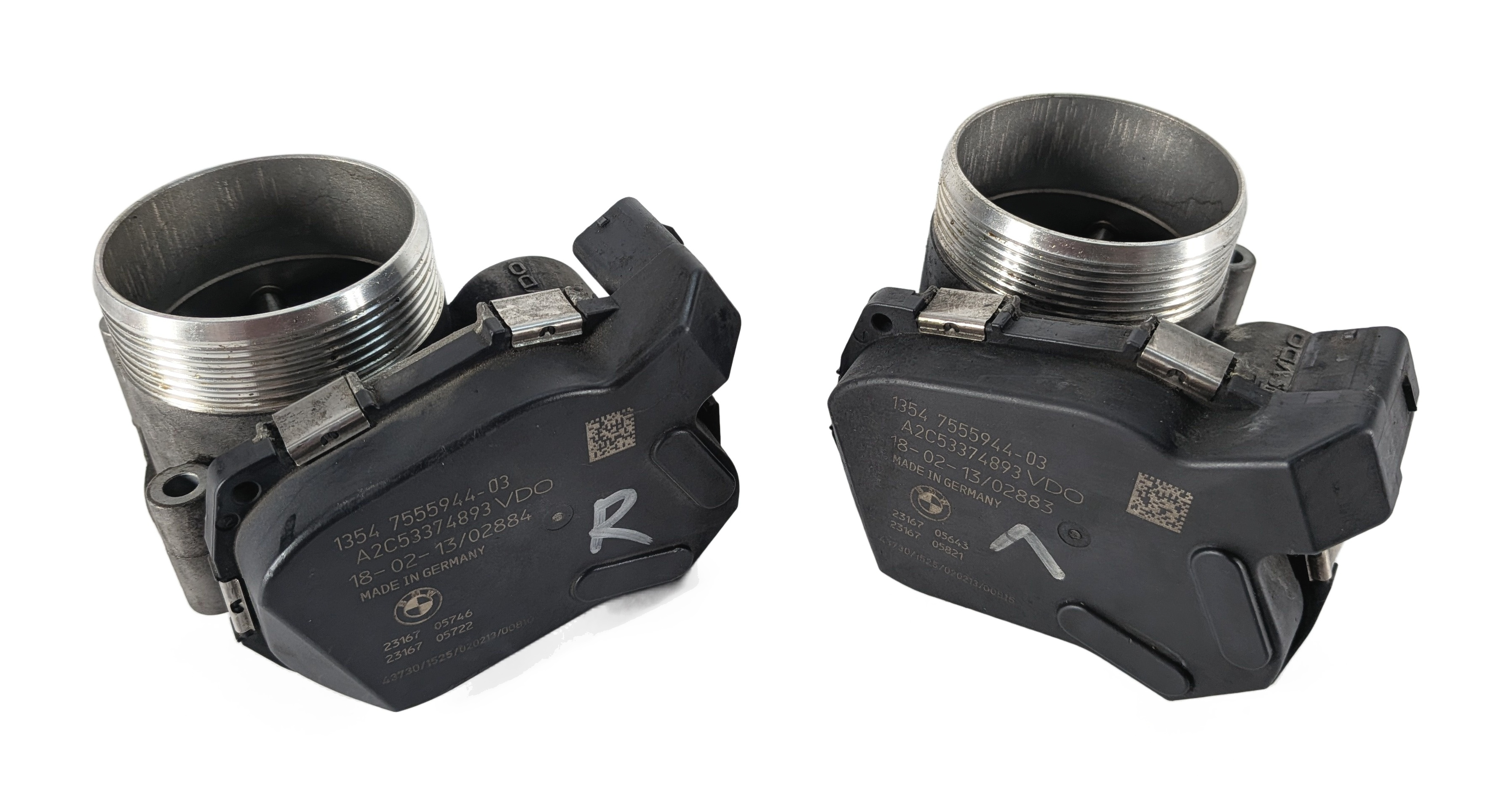 08-18 BMW 5 6 7 M5 M6 (E70 F01 F10 F12 F15 F16) 4.4L ENGINE THROTTLE BODY SET-2 — exact item pictured