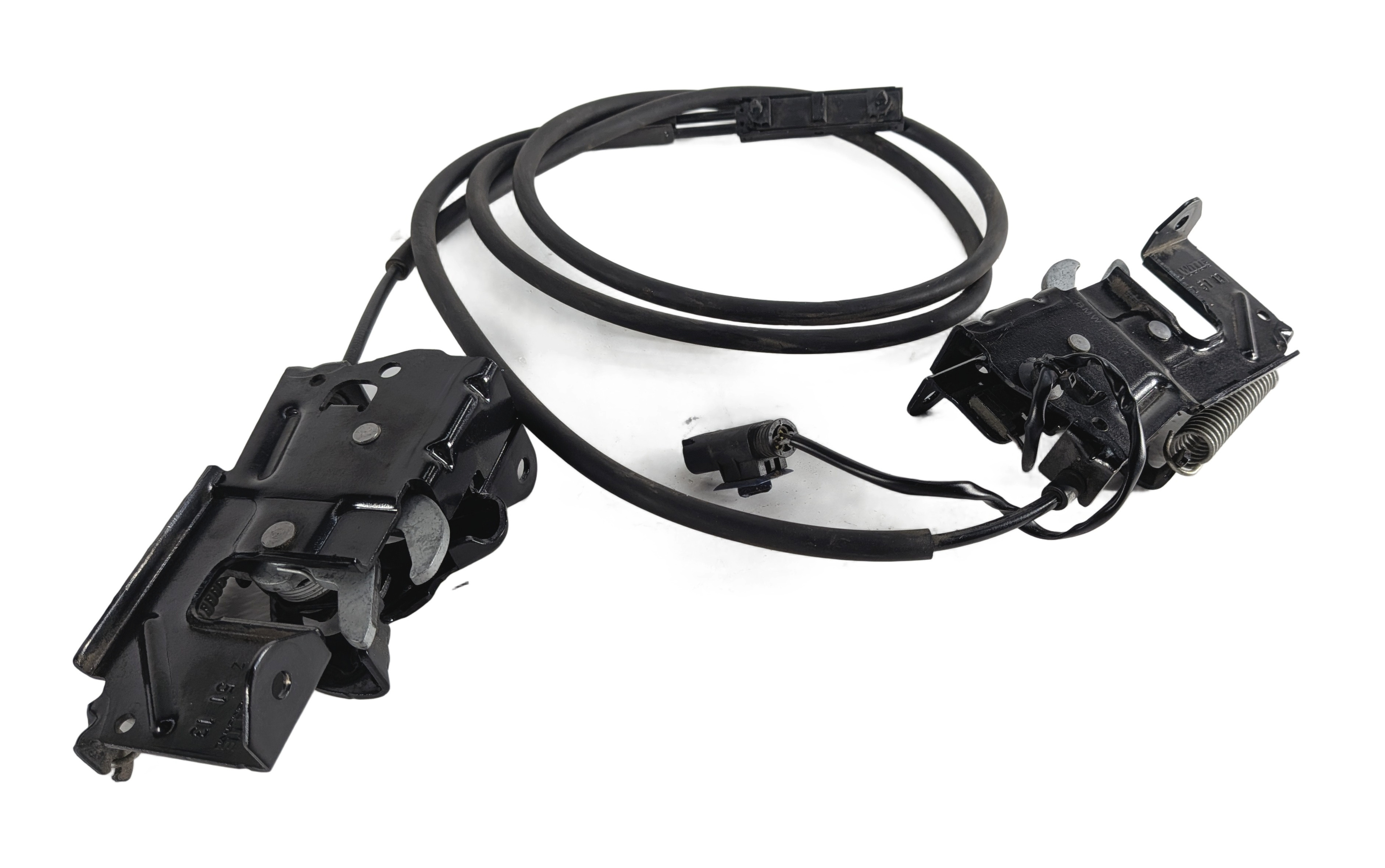 2014 BMW 328D (F30) FRONT HOOD LID LOCK LATCH LEFT/RIGHT RELEASE CABLE SET/2 — exact item pictured