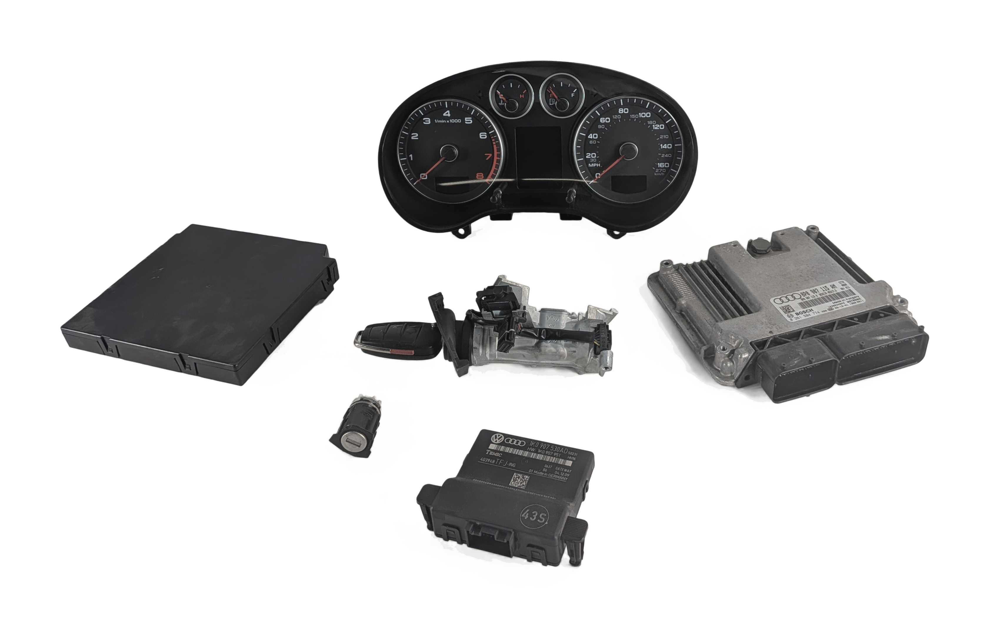 2010 AUDI A3 8P 2.0L CCTA ECM BCM CLUSTER GATEWAY IGNITION KEY IMMOBILIZER SET — exact item pictured