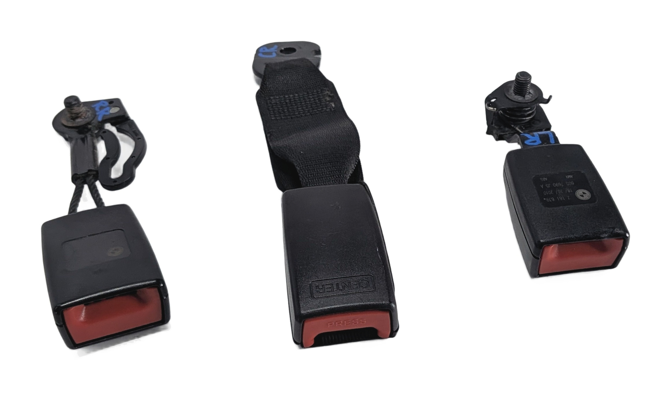 2011 BMW X5 (E70) REAR 2ND ROW SEAT SEATBELT BUCKLE RECEIVER SET/3 — exact item pictured
