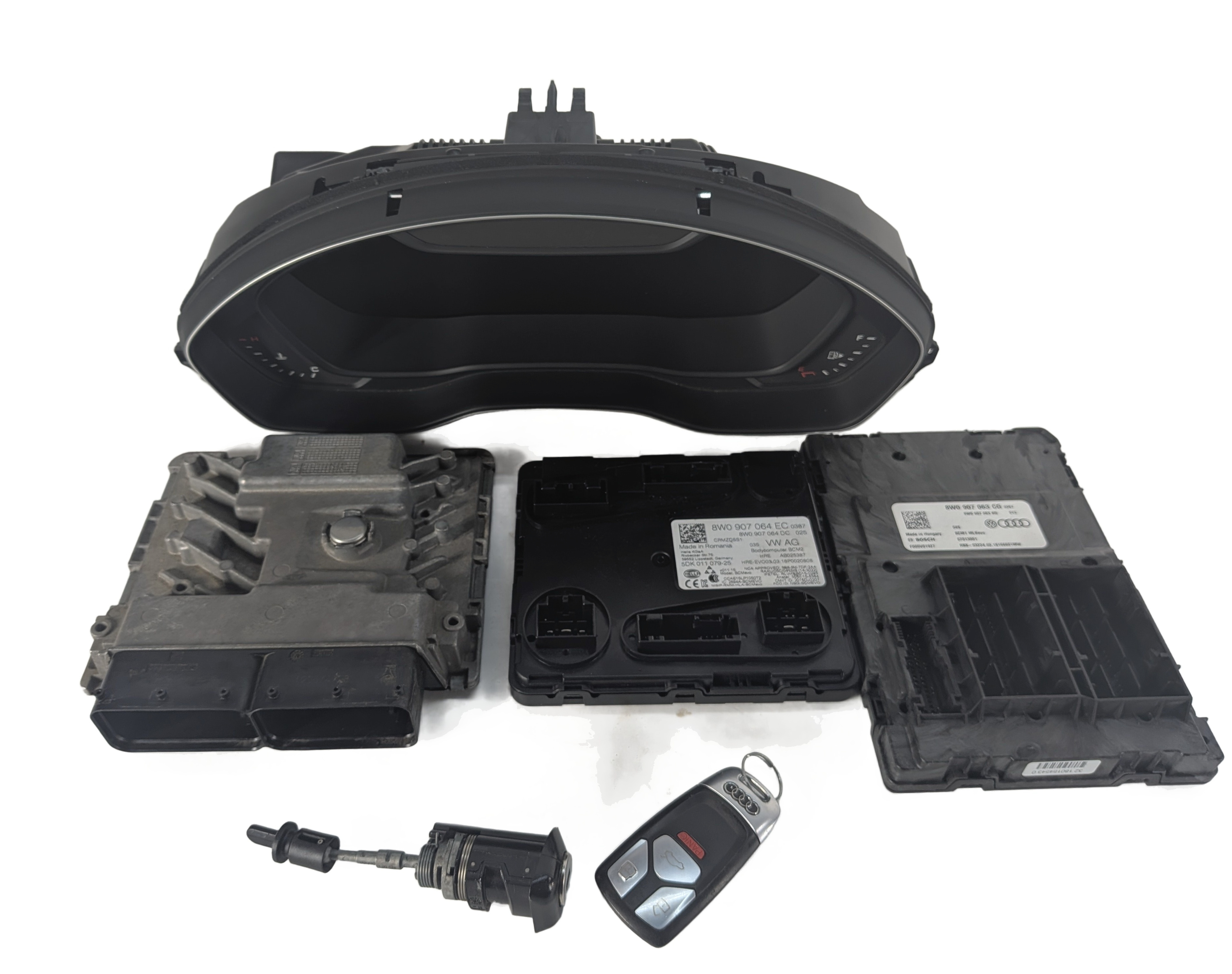 17-19 AUDI A4 (B9 8W) 2.0L (CYMC) ECM BCM CLUSTER IGNITION LOCK MODULE & KEY SET — exact item pictured