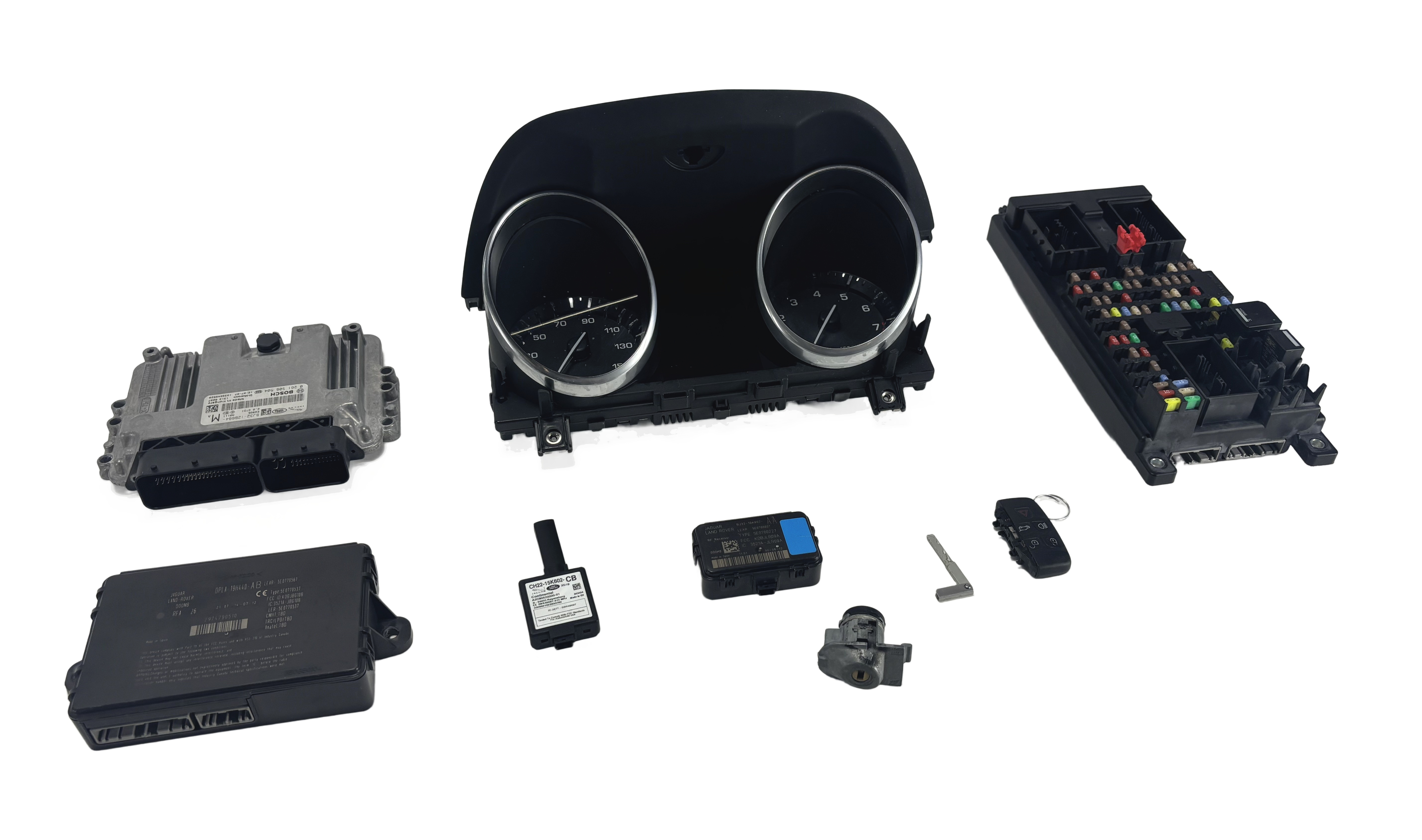 12-13 RANGE ROVER EVOQUE (L538) 2.0L TURBO ENGINE ECM IMMOBILIZER MODULE KEY SET — exact item pictured