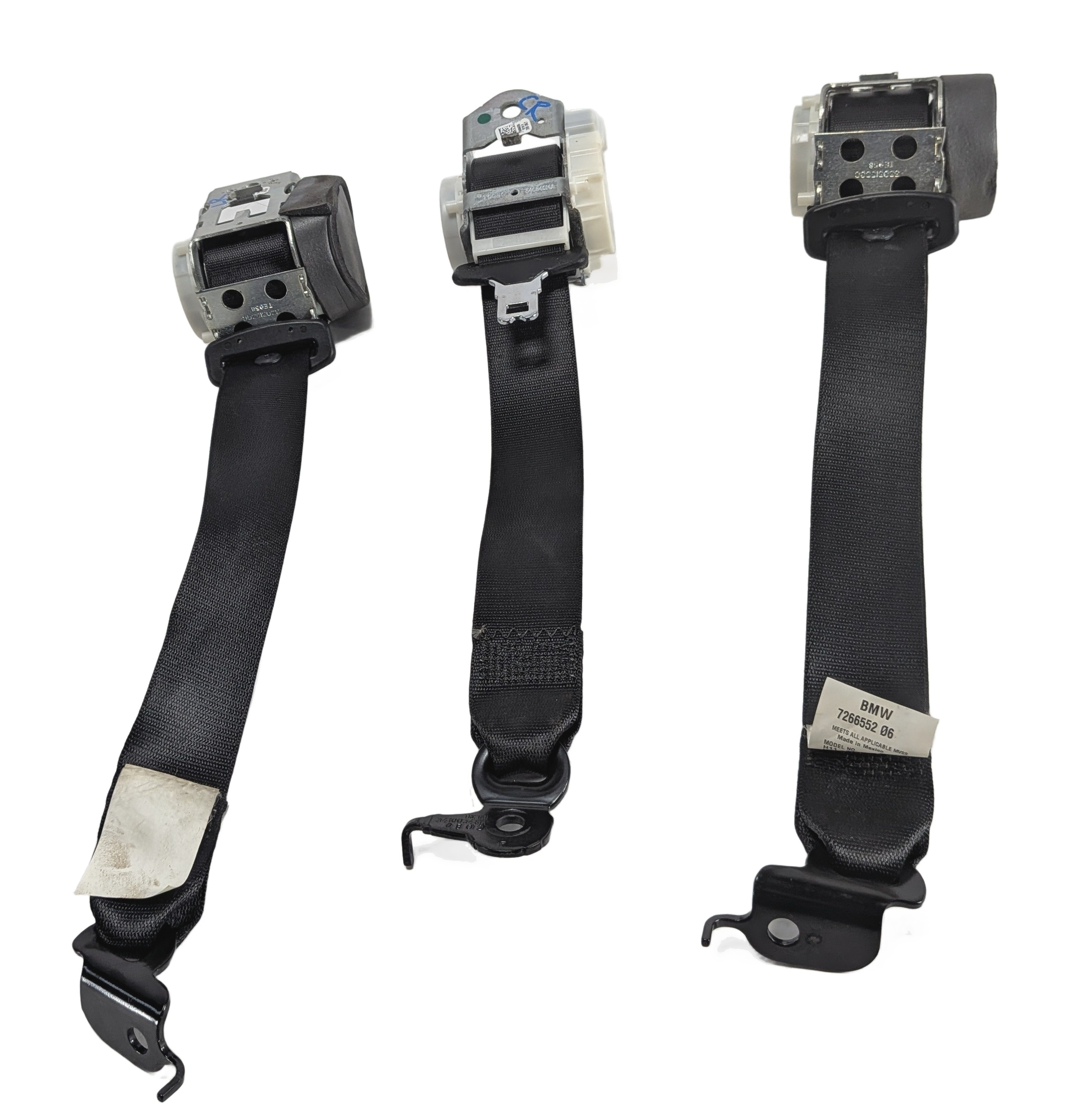 2016 BMW X3 (F25) REAR LEFT CENTER RIGHT SEAT SEATBELT RETRACTOR SET/3 (Black) — exact item pictured