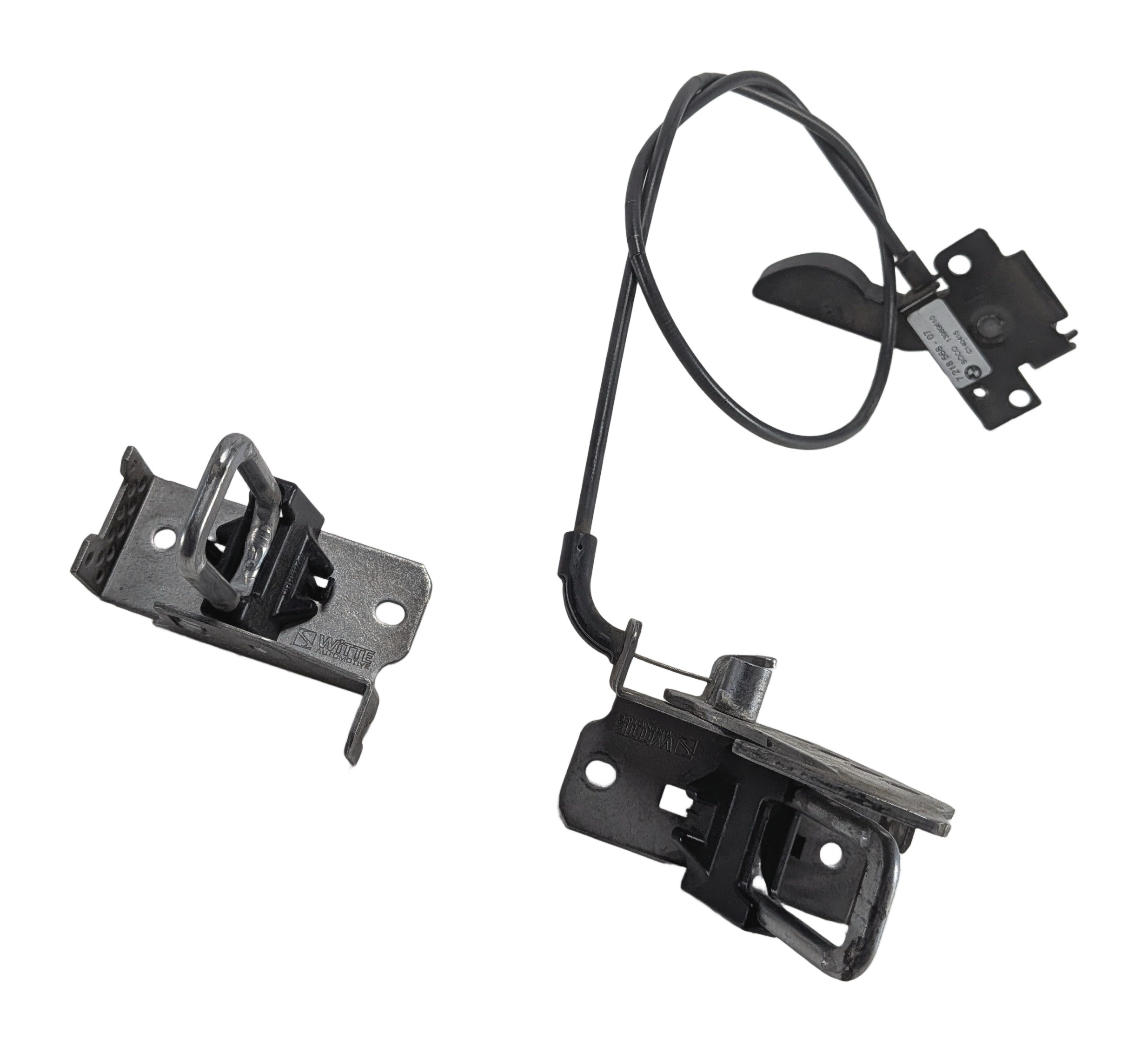 2016 BMW X3 (F25) FRONT HOOD LID LOCK SAFETY LATCH RELEASE HANDLE w/CABLE SET/3 — exact item pictured
