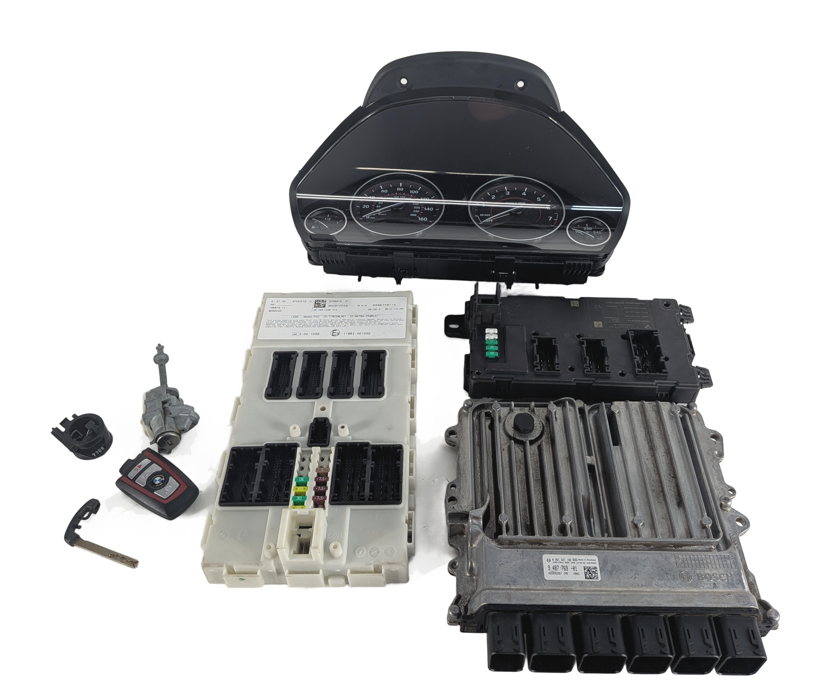 2016-2018 BMW 330e (F30) 2.0L (B48) DME ECM FEM CLUSTER KEY IGNITION LOCK SET/6 — exact item pictured
