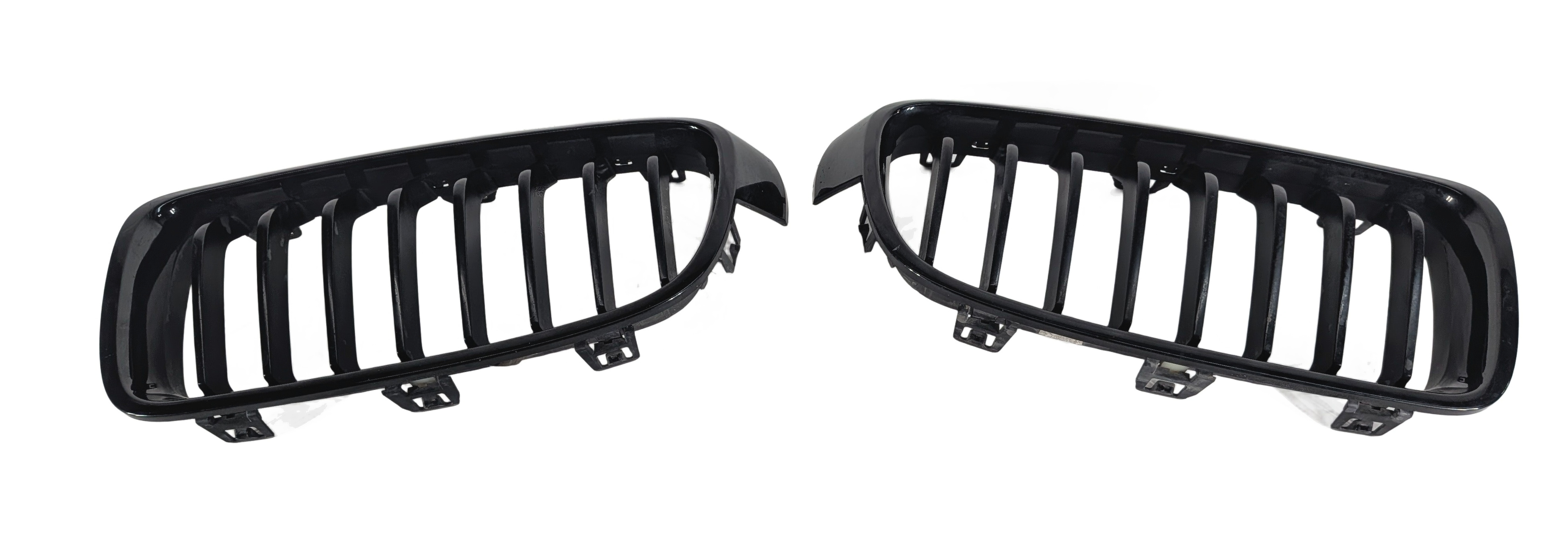 2018-2019 BMW 330I 330E 340I (F30) FRONT UPPER KIDNEY GRILLE SET/2 GLOSS BLACK — exact item pictured