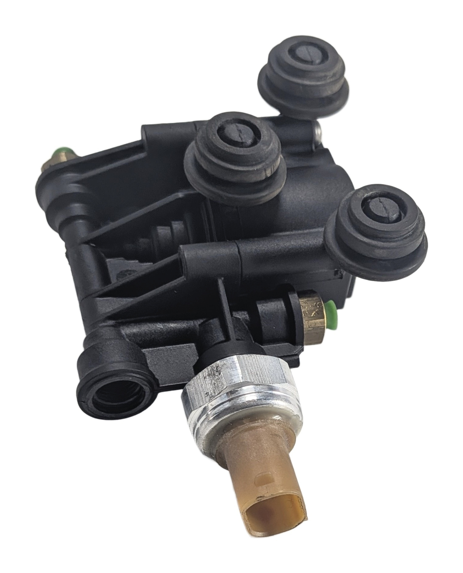 2011 RANGE ROVER (L322) REAR LEFT AIR SUSPENSION VALVE BLOCK w/ PRESSURE SENSOR — exact item pictured