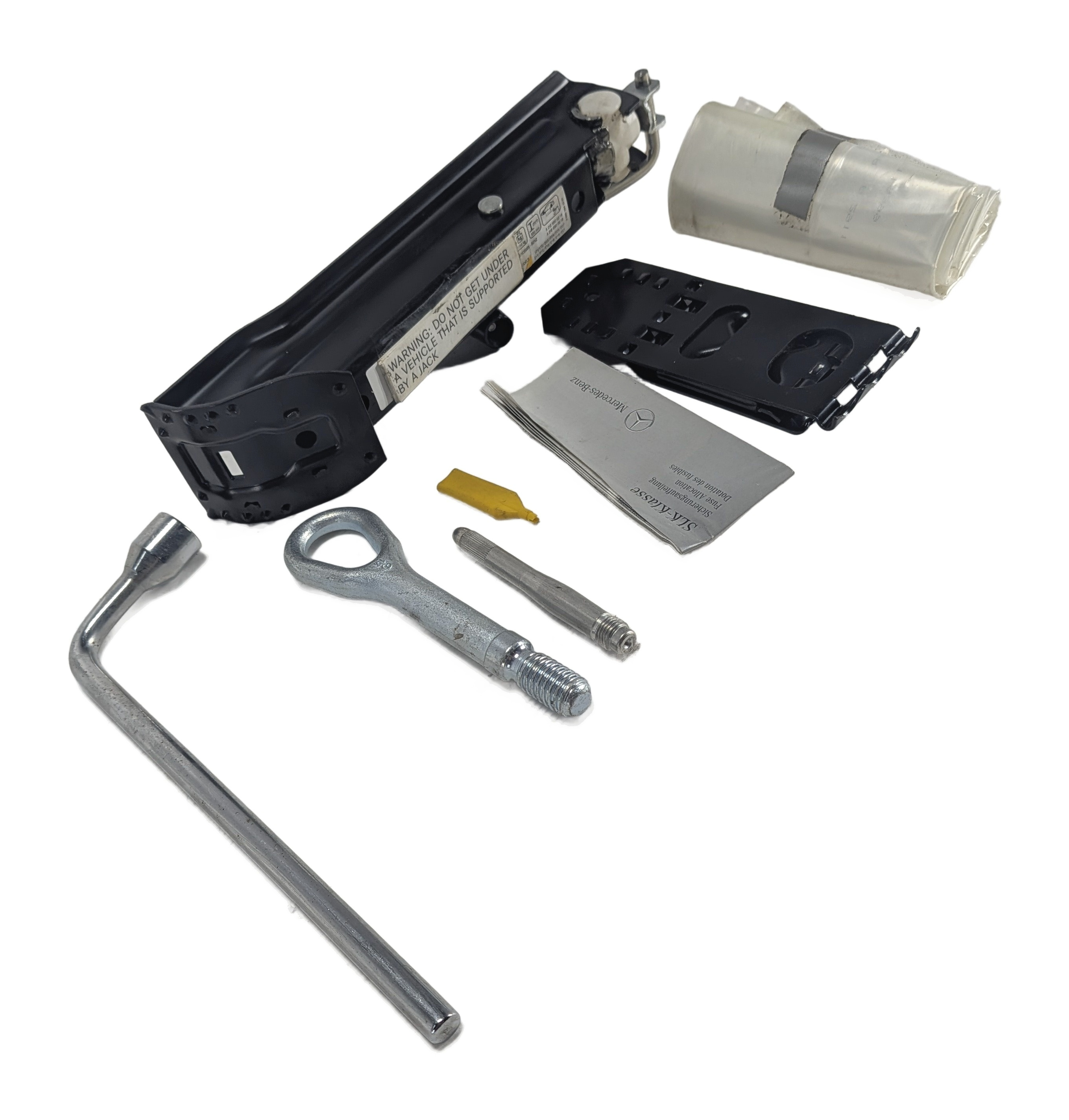 03-20 MERCEDES C E CLK CLS SLK (A207 C207 C209 R172) SPARE TIRE JACK TOOL SET — exact item pictured
