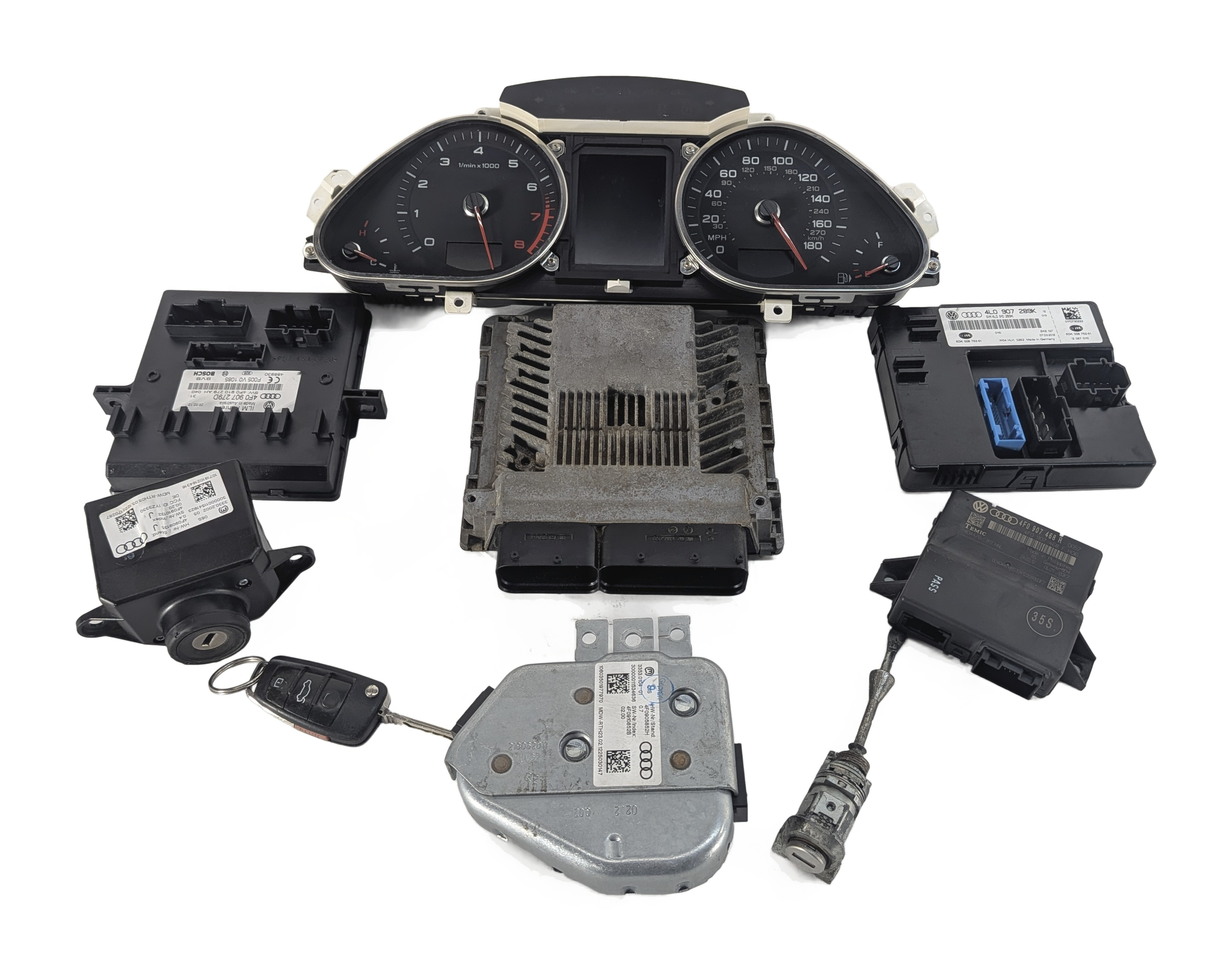 2012 AUDI Q7 (4L) 3.0L (CJWE) SPEEDOMETER ECM COMPUTER KEY IMMOBILIZER SET — exact item pictured