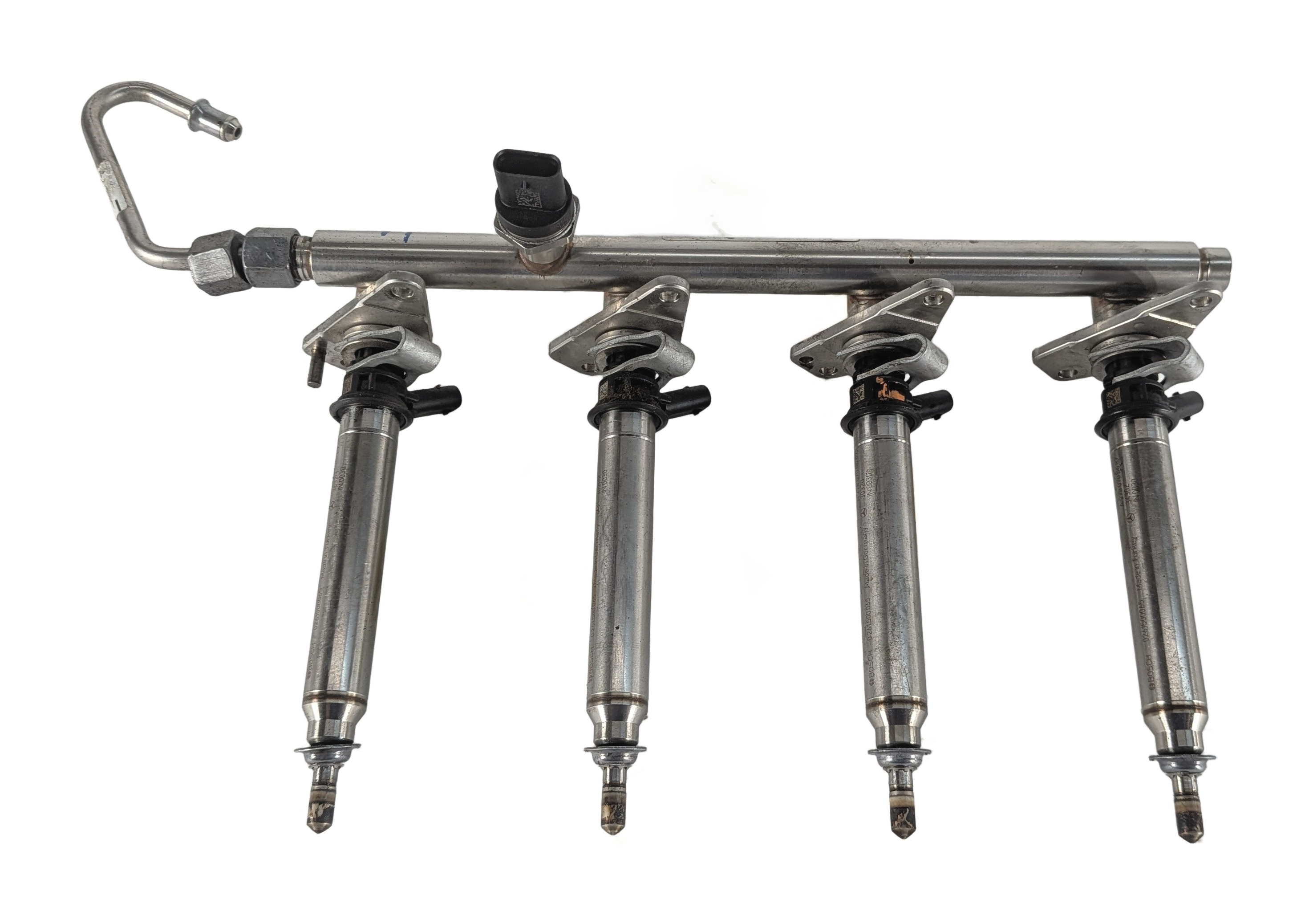 2014 MERCEDES CLA250 W117 2.0L M270 TURBO ENGINE FUEL INJECTOR SET/4 w/FUEL RAIL — exact item pictured
